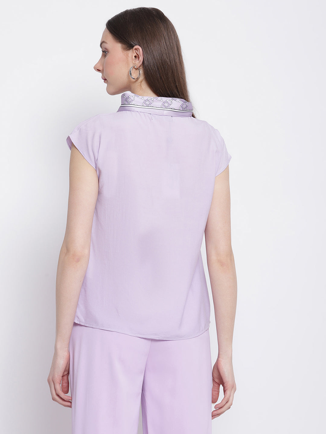 Women Solid V-Neck Top with Scarf - Global Republic