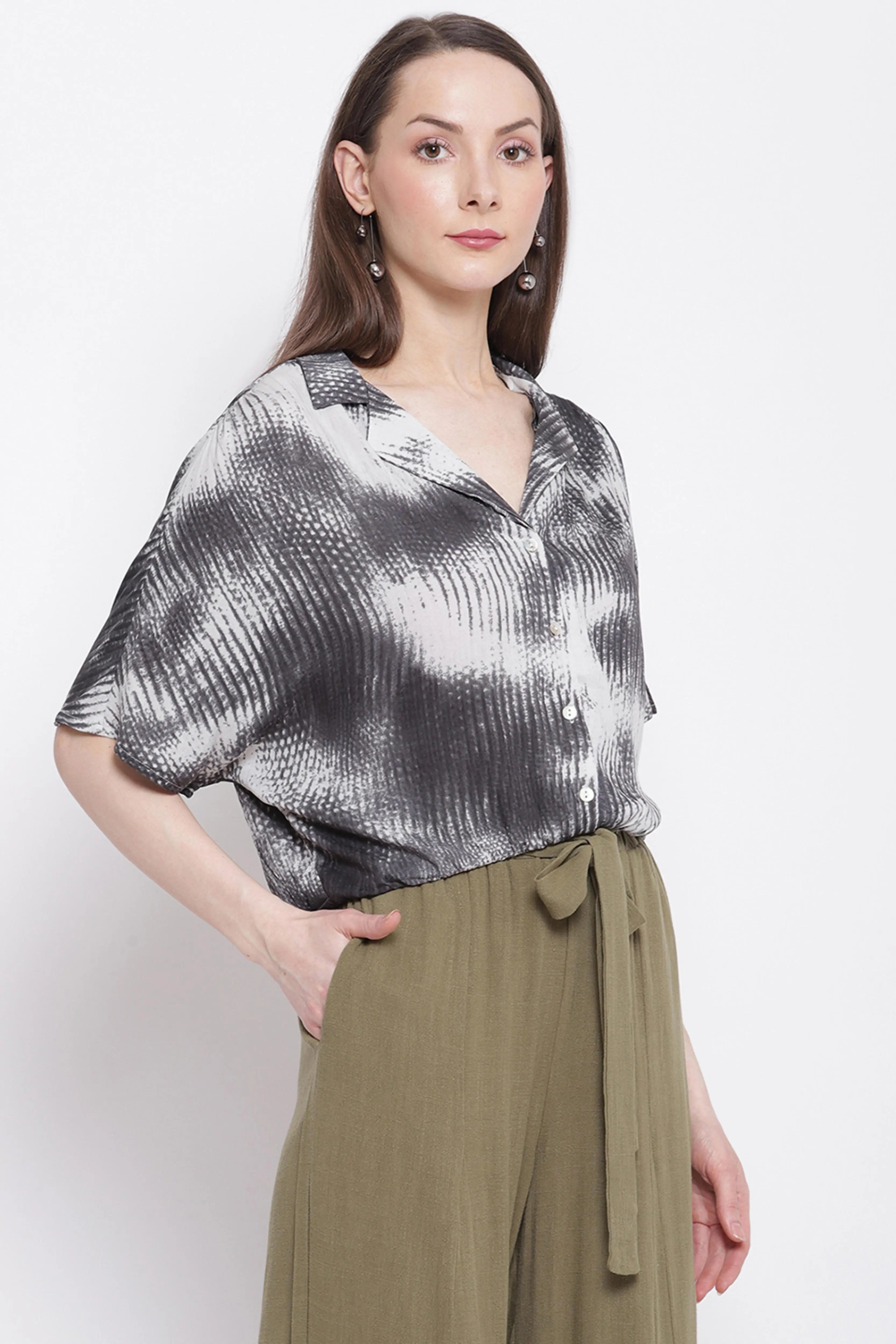 Women Notch Collar Regular Fit Shirt Top - Global Republic