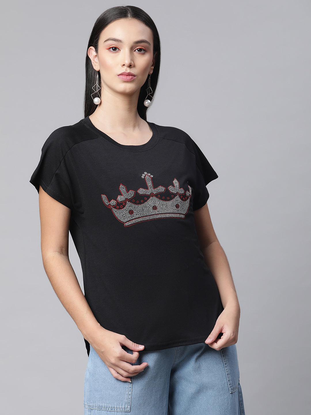 Women Oval Neck Loose Fit Top - Global Republic