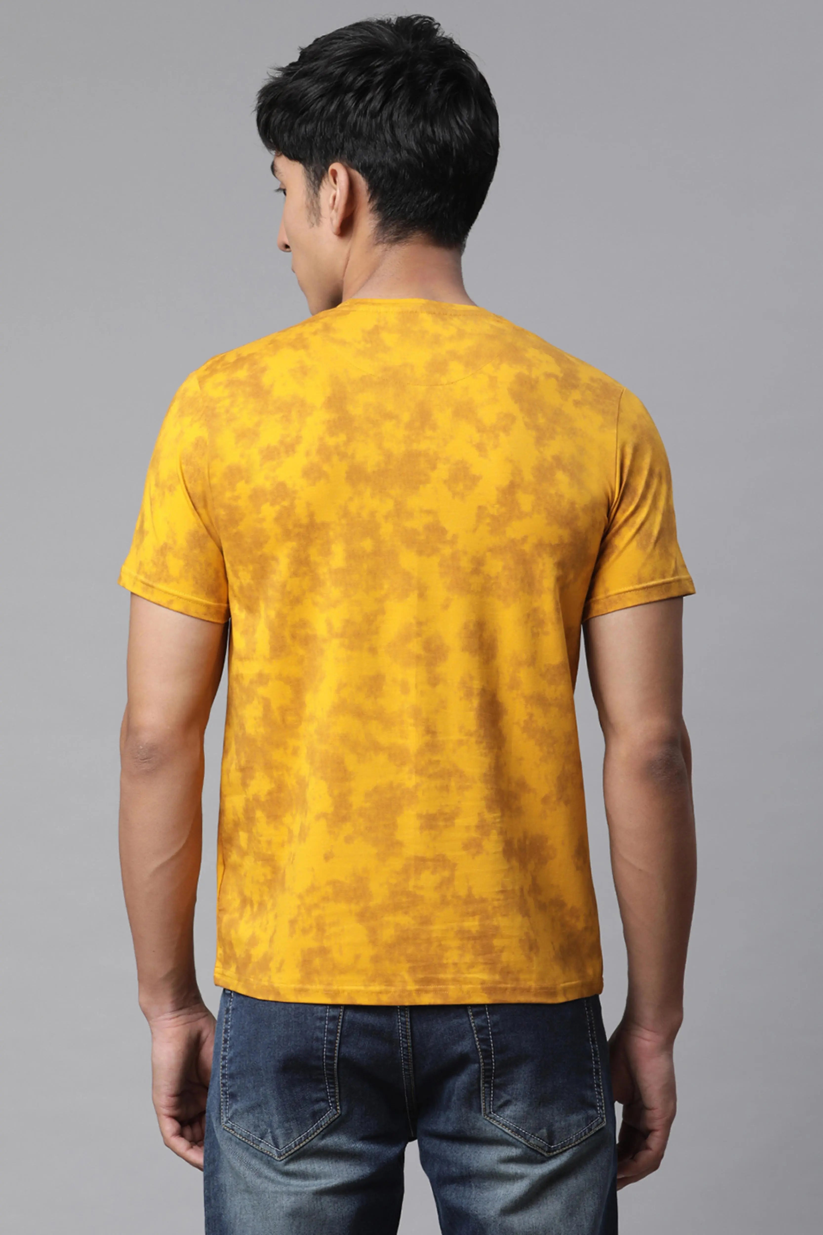 Men Mustard Alpha Printed Illusion T-Shirt - Global Republic