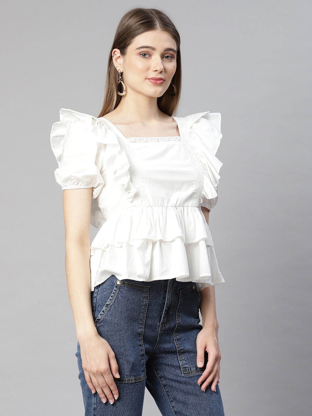Women Butterfly Peplum Blouson Top