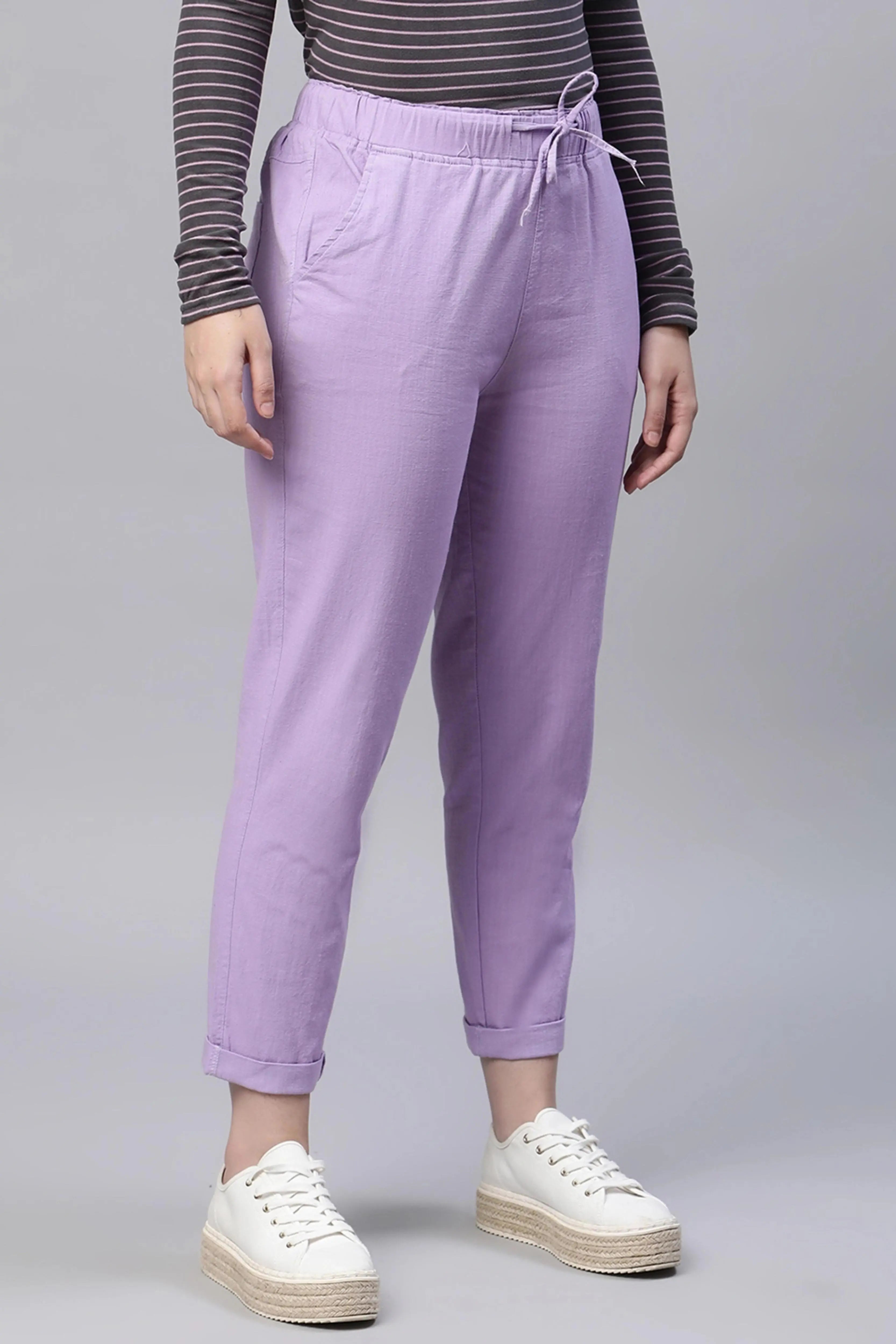 Lilac Cotton Ankle Length Lower - Global Republic