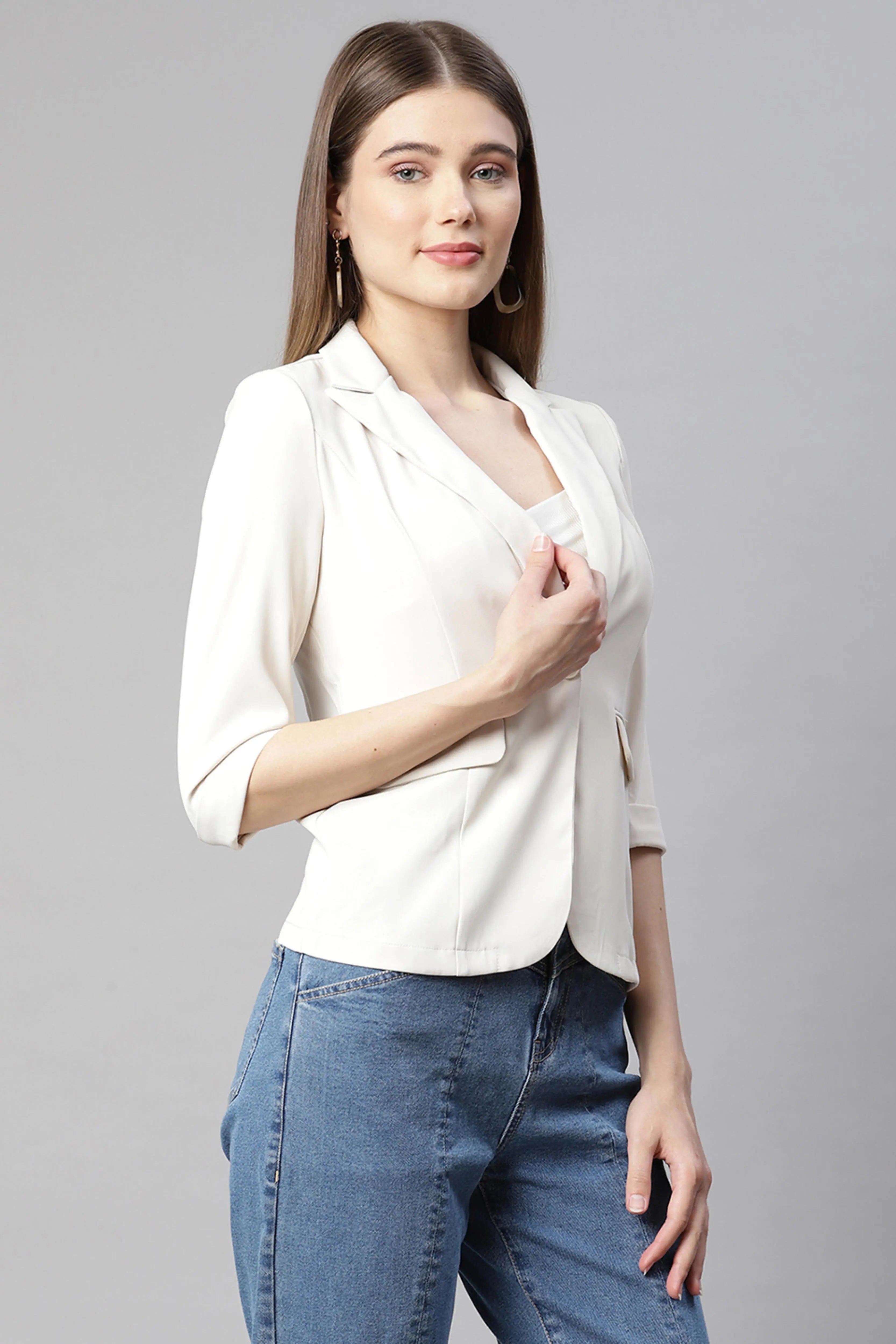 Beige Regular Fit Formal Blazer - Global Republic