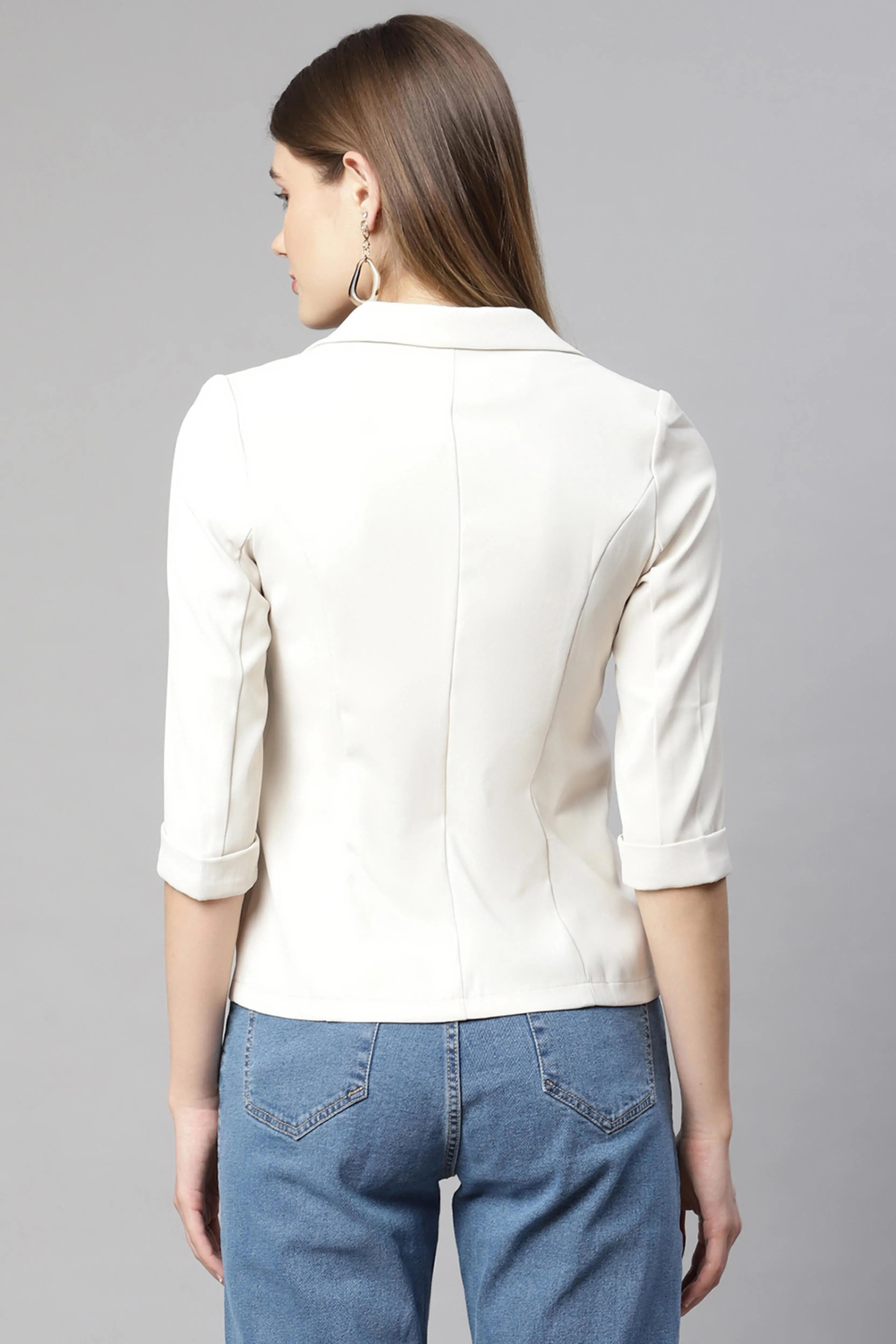 Beige Regular Fit Formal Blazer - Global Republic