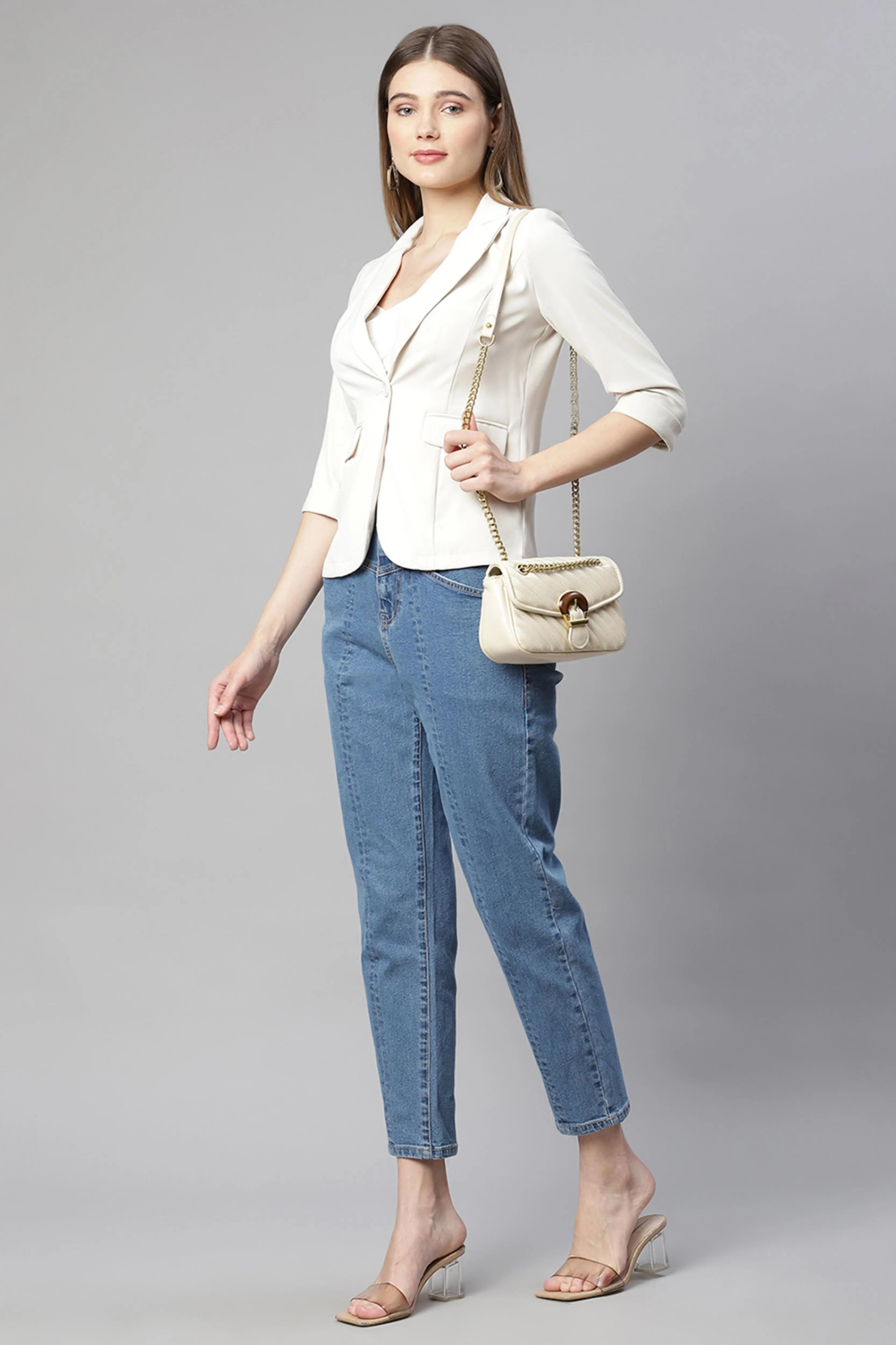 Beige Regular Fit Formal Blazer - Global Republic