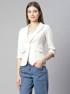 Beige Regular Fit Formal Blazer