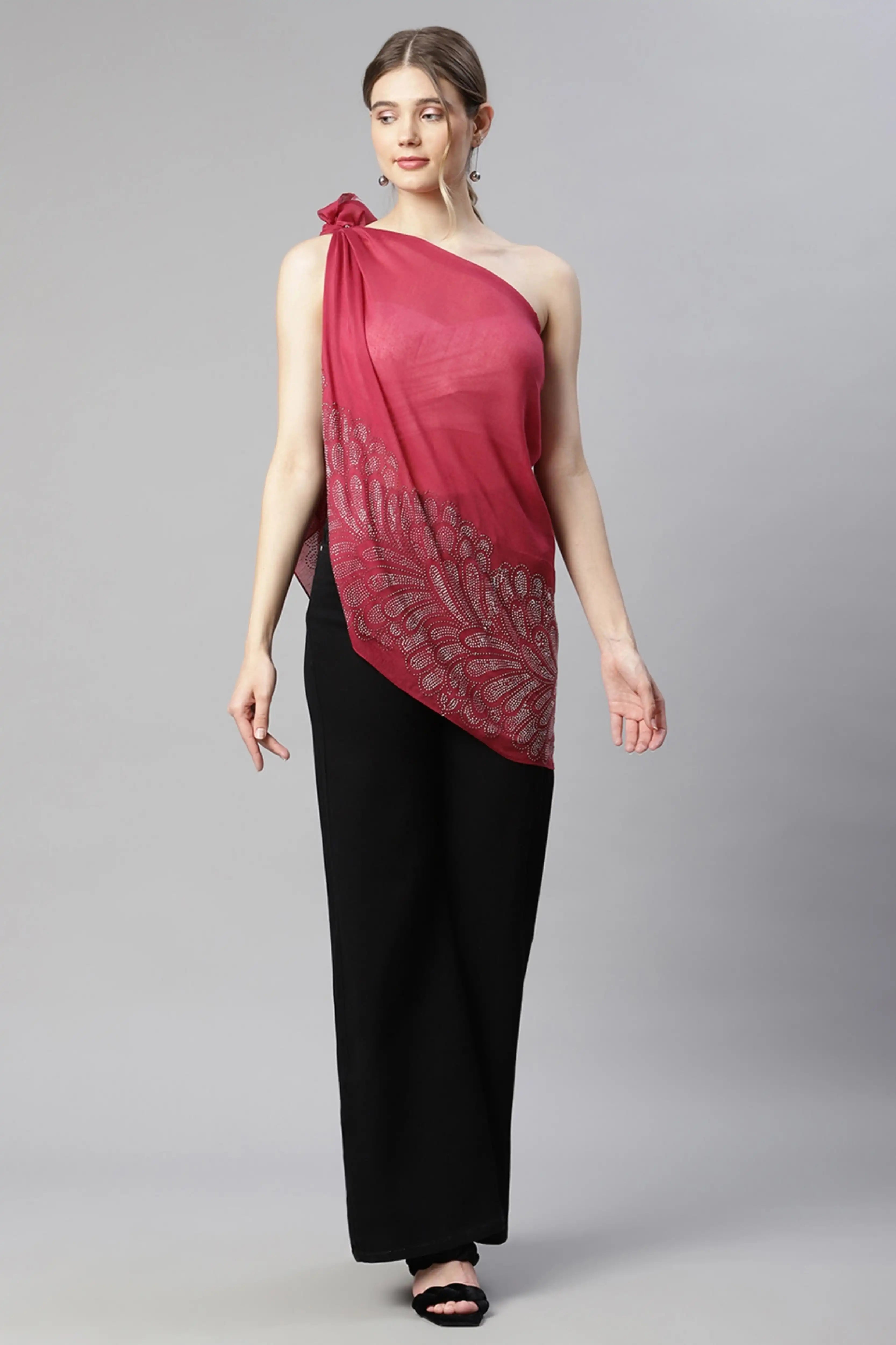 Women Tomato Red Aplic Work Stole