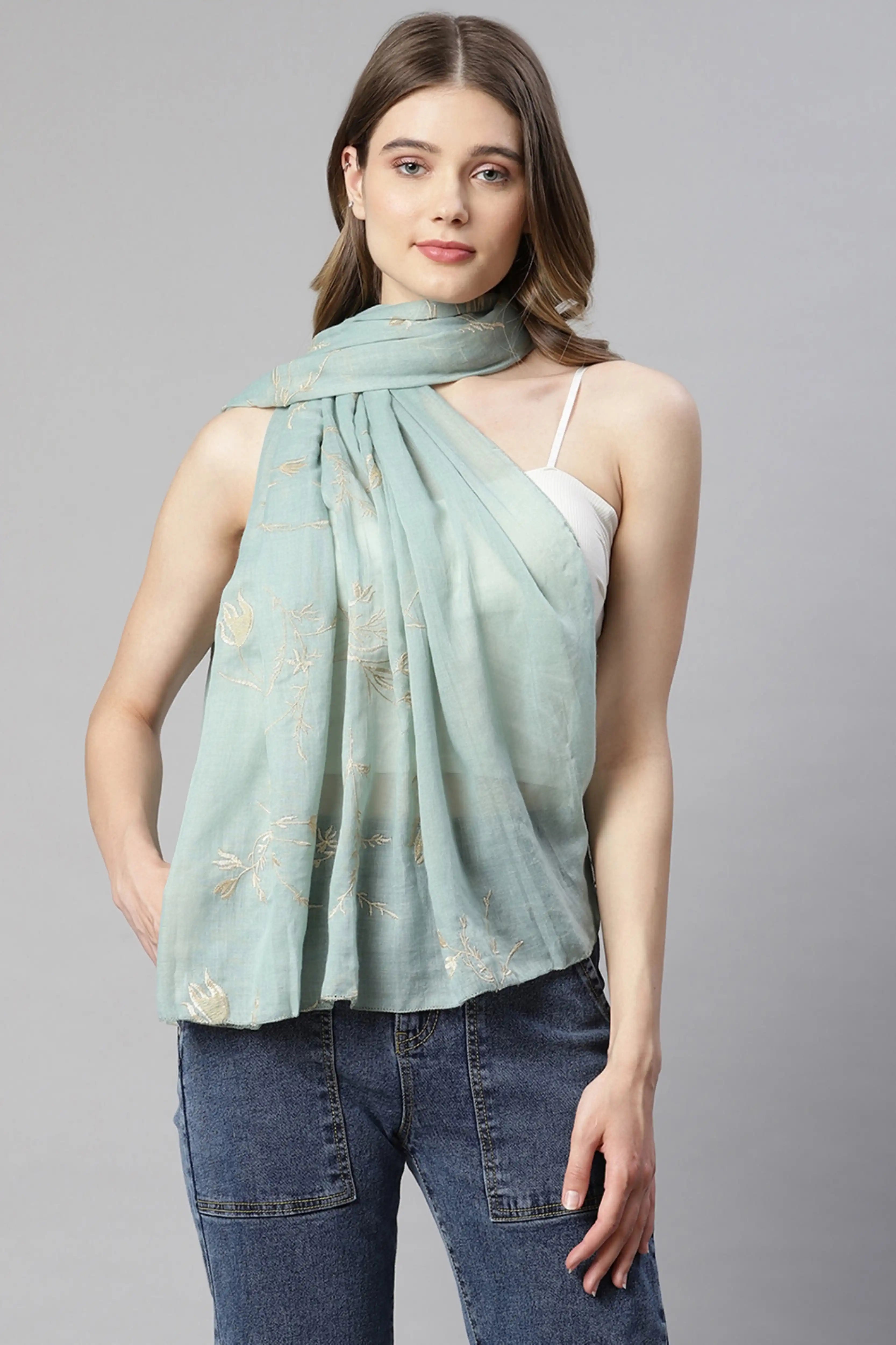 Women Olive leafs thread motif Stole