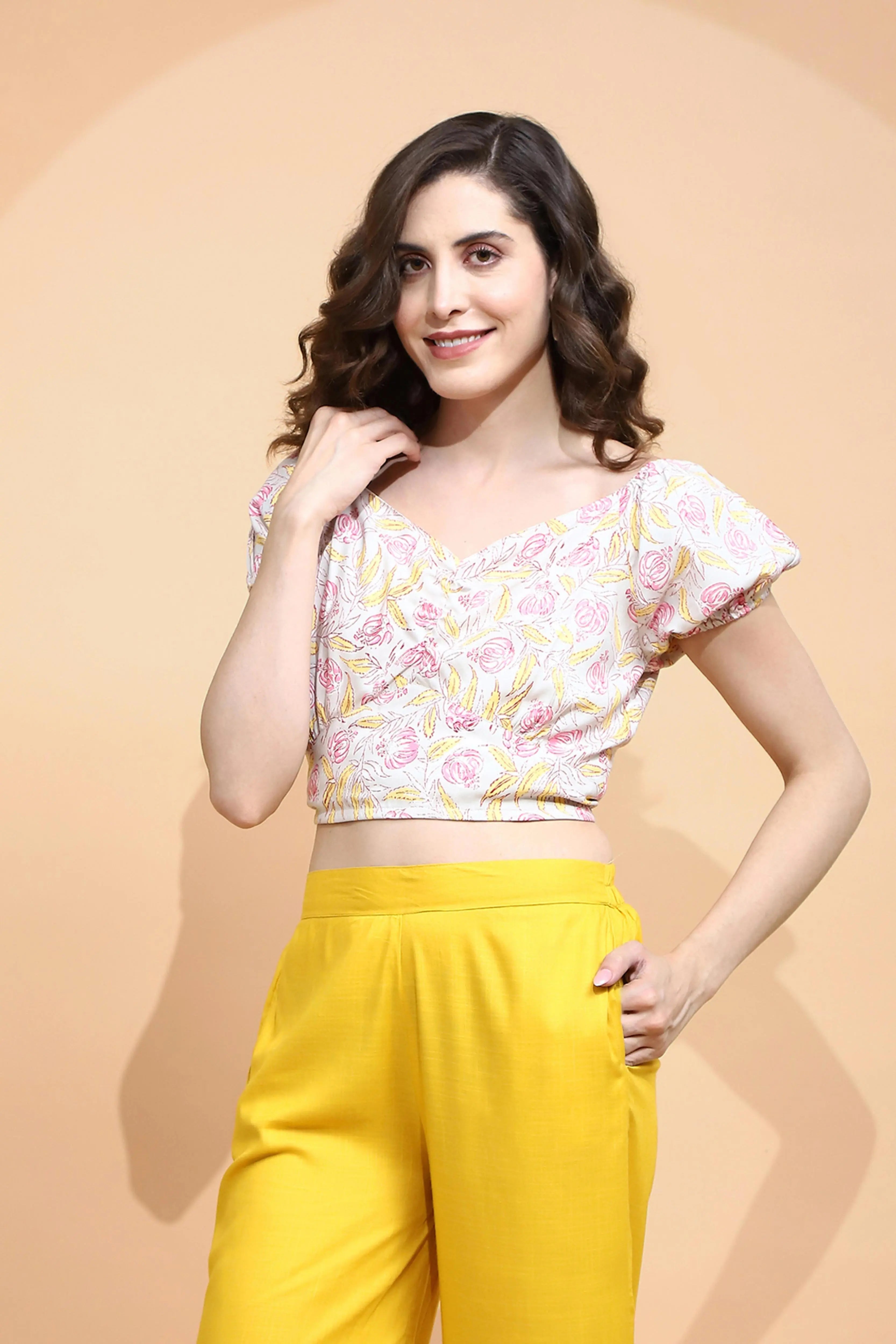 Pink Rayon Printed Crop Top - Global Republic