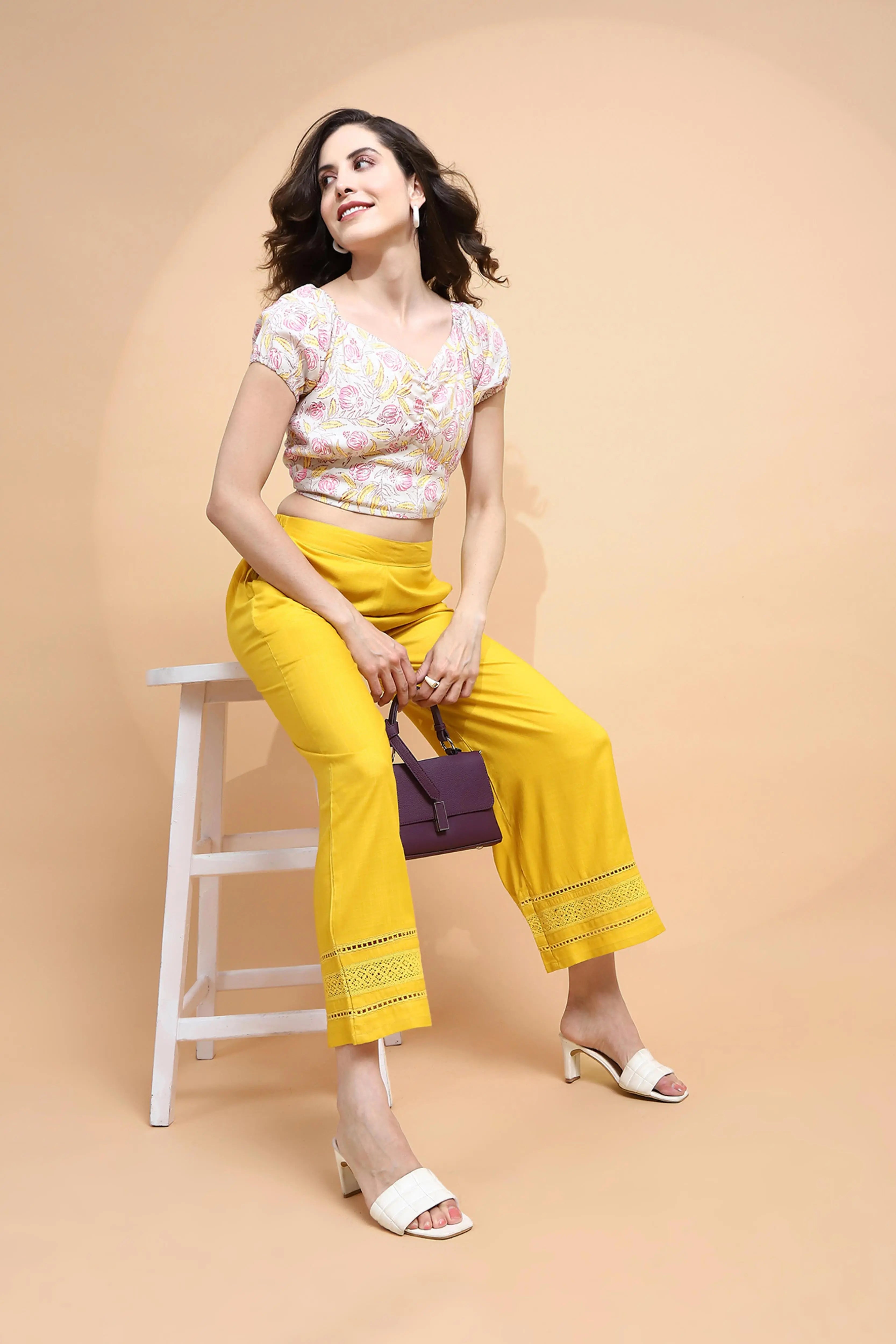 Pink Rayon Printed Crop Top