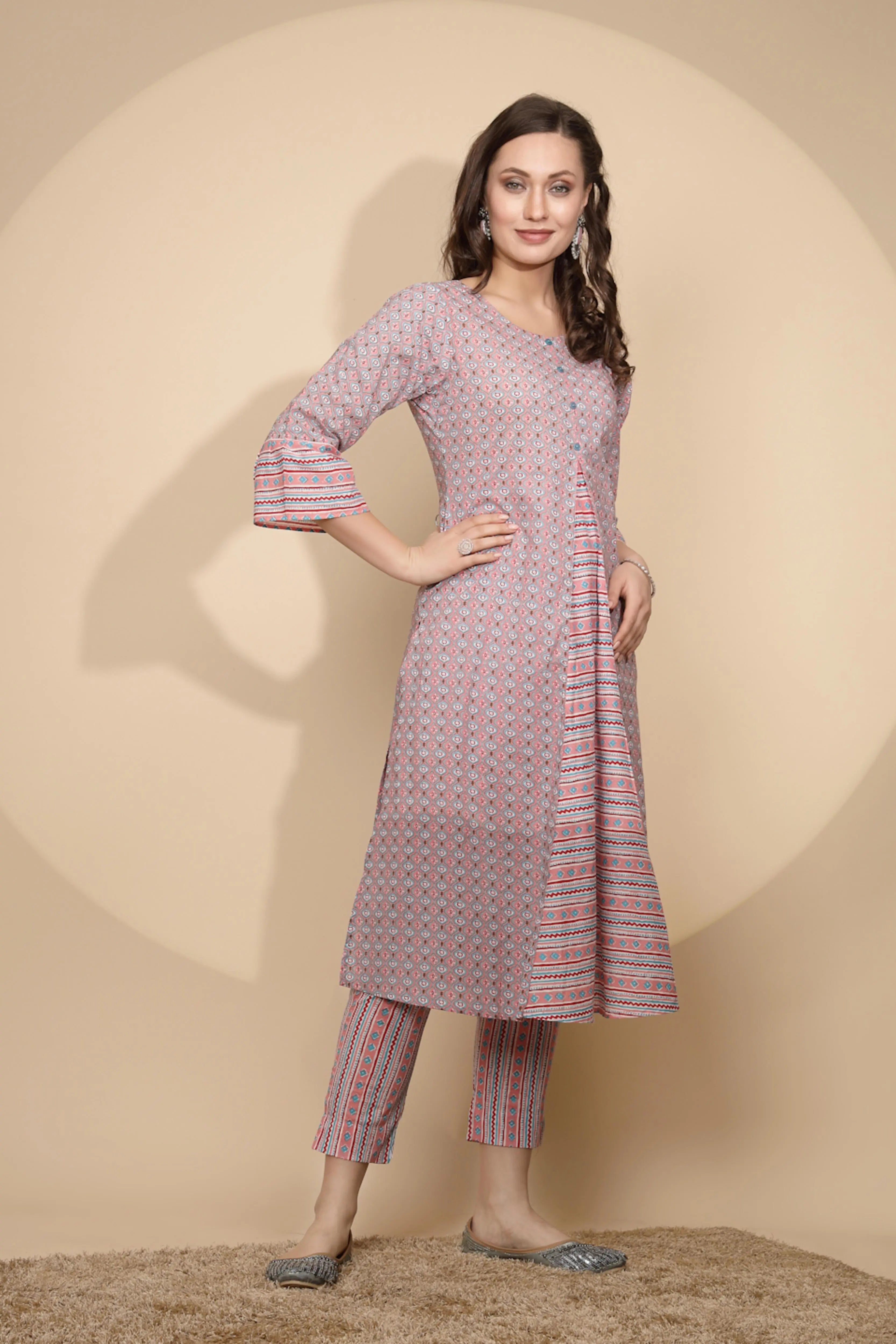 Pink Cotton Printed Kurta Set - Global Republic