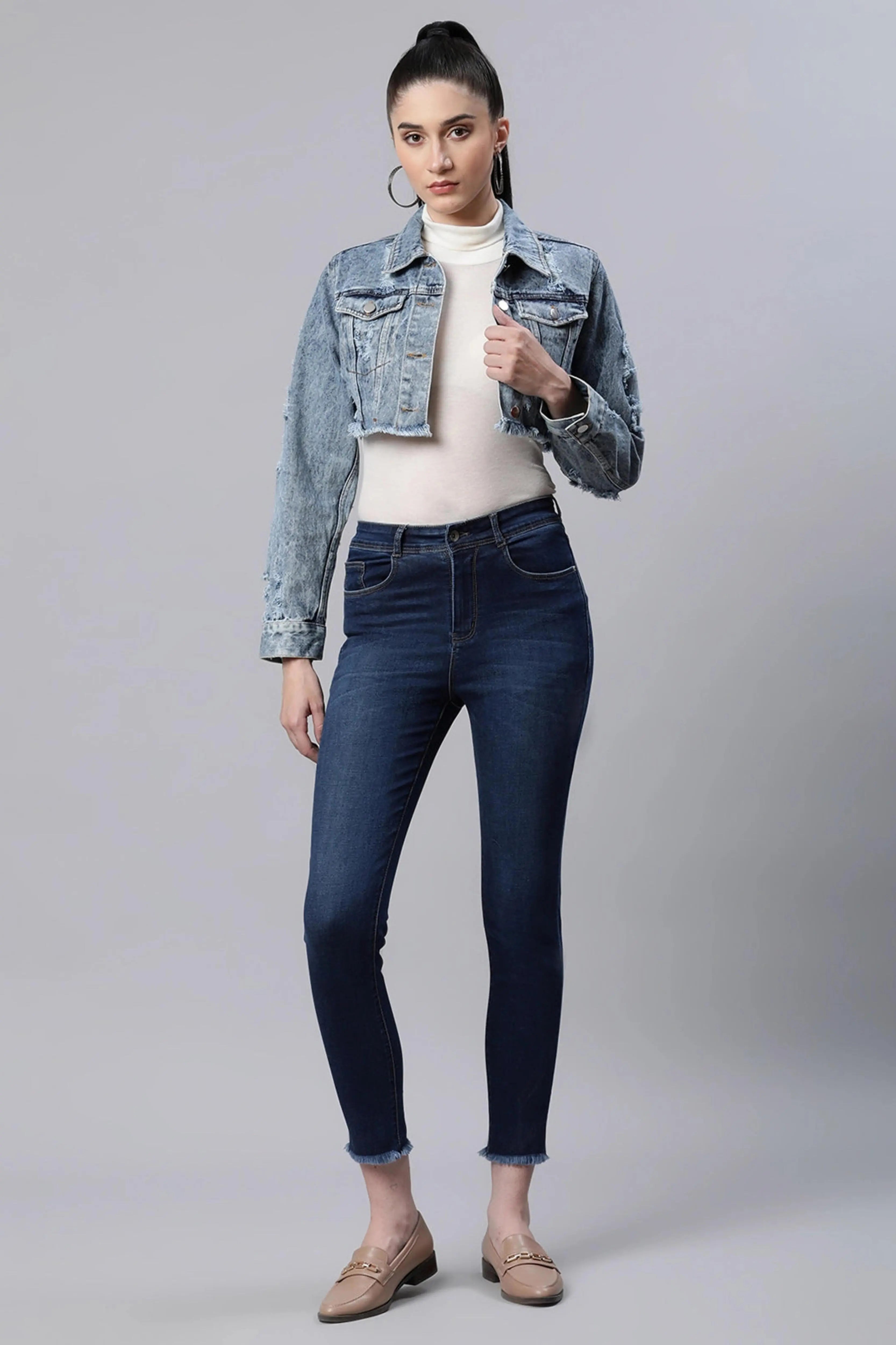 Blue High Waist Slim Fit Jeans
