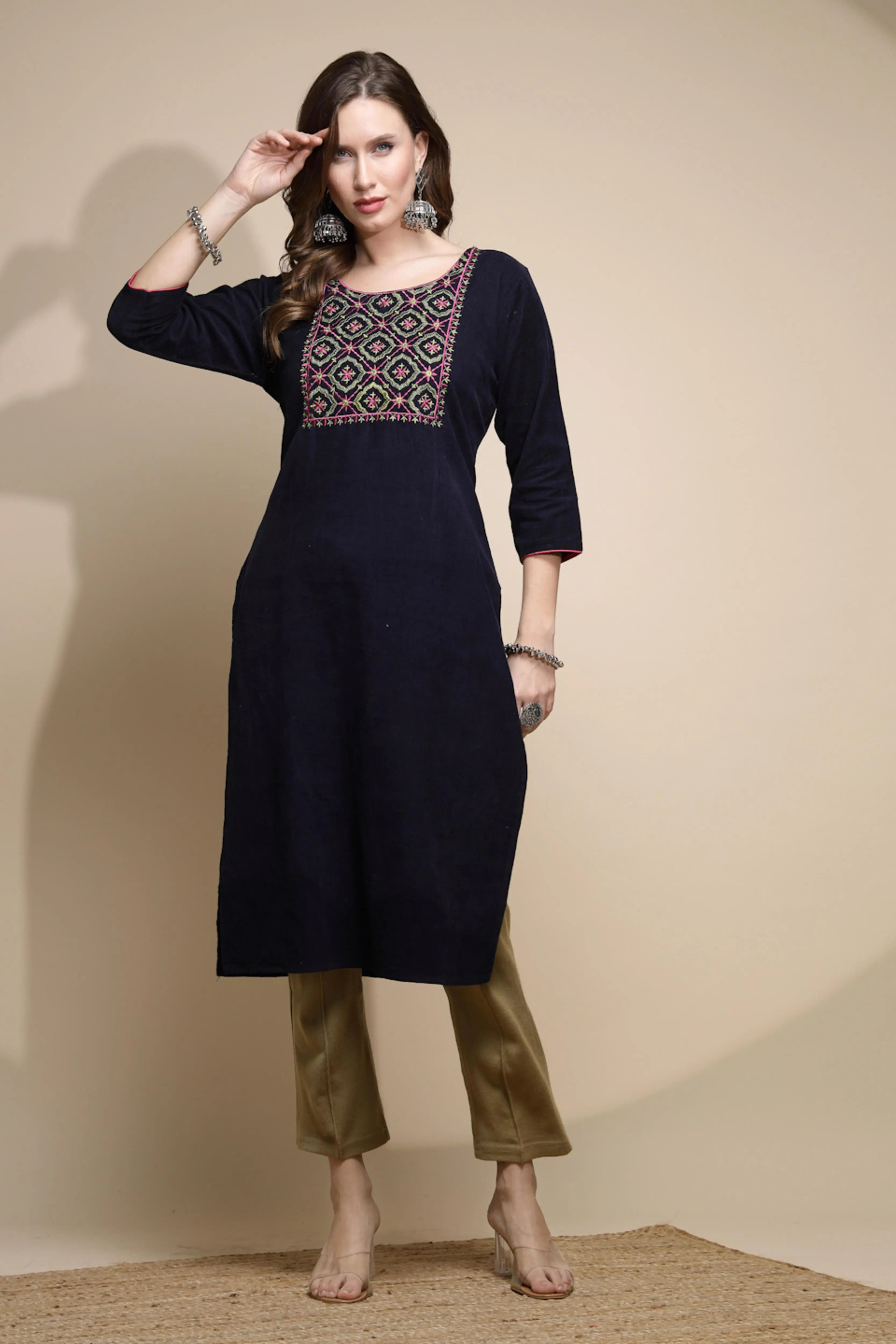Blue Embellished  Kurta - Global Republic