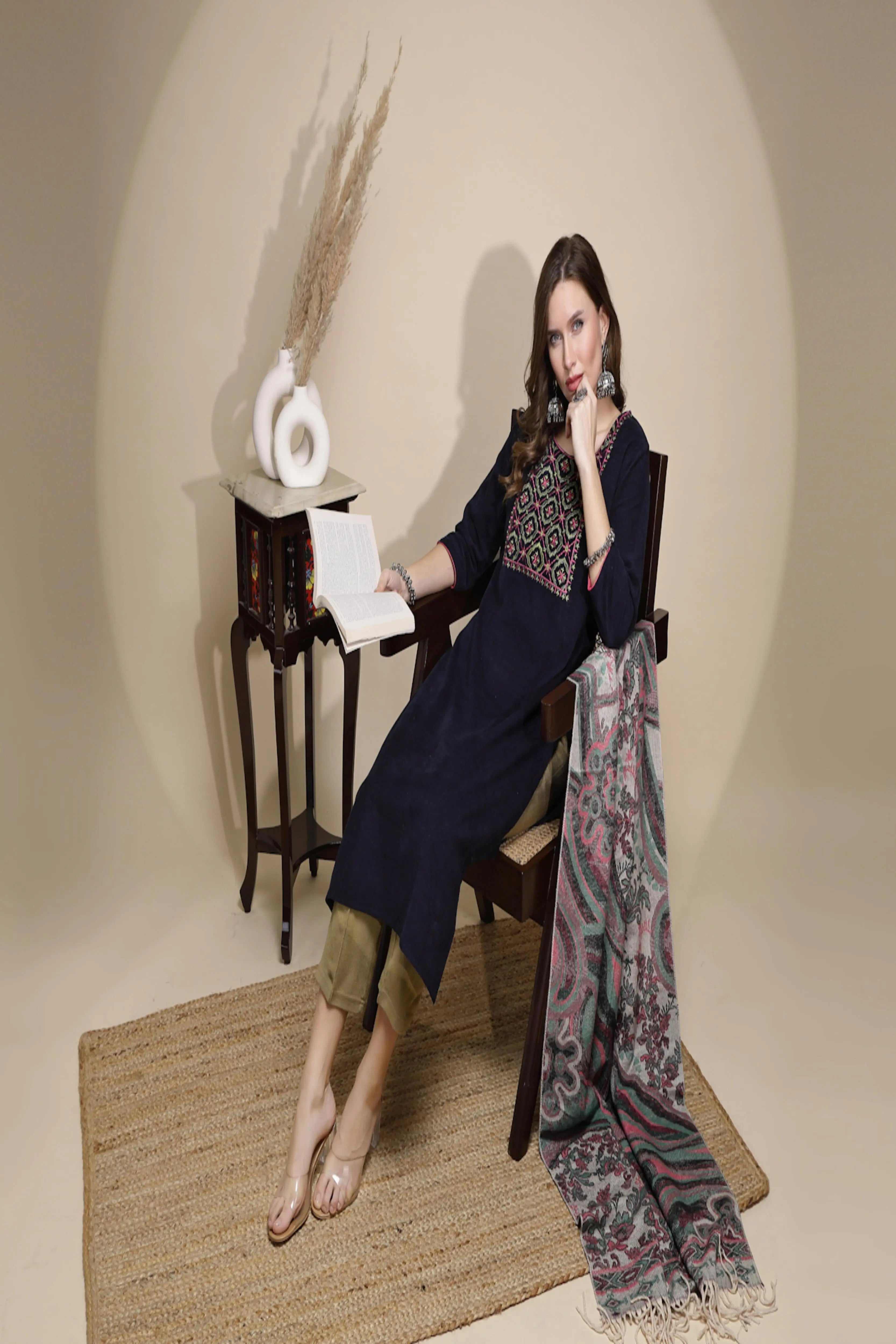 Blue Embellished  Kurta - Global Republic