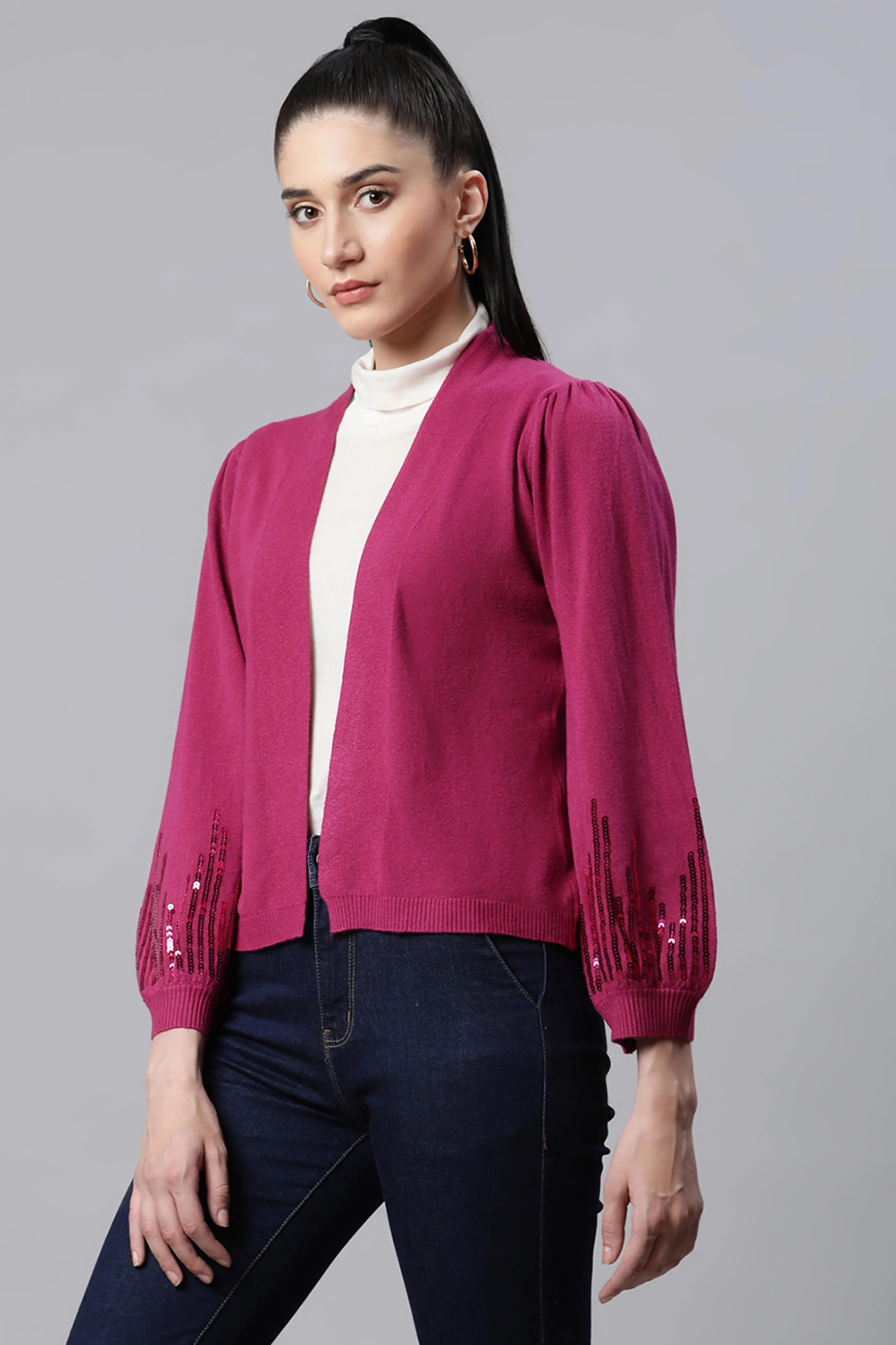 Purple Double Jersey Regular Fit Party Shrug