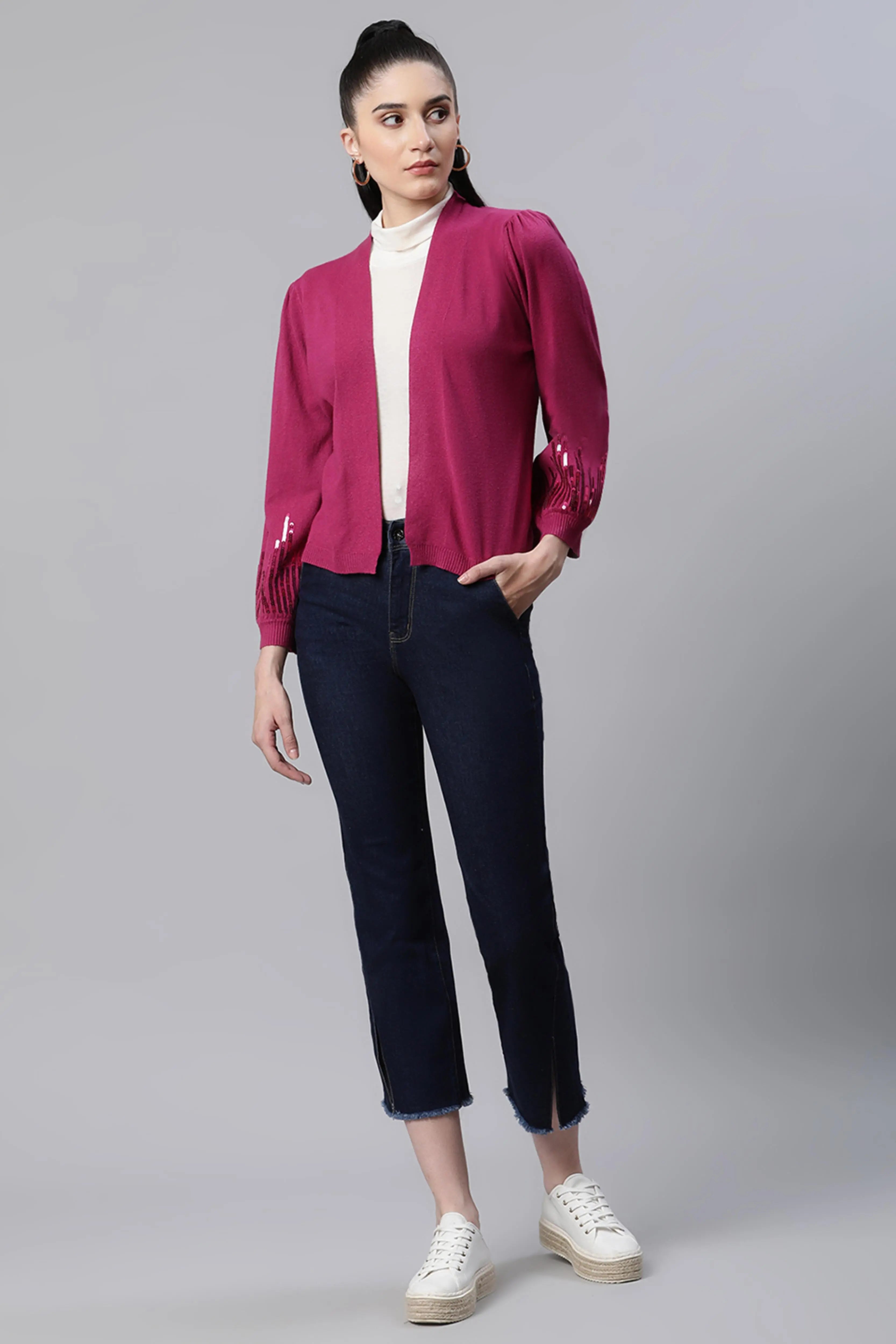 Purple Embellished Jersey Party Shrug - Global Republic