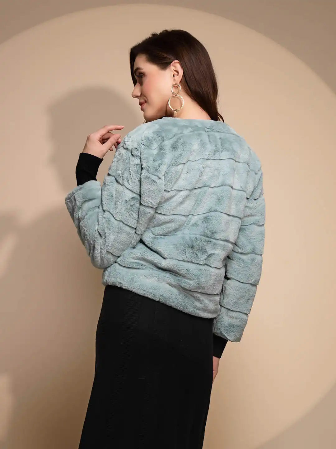 Women's Solid V-Neck Green Jacket - Global Republic