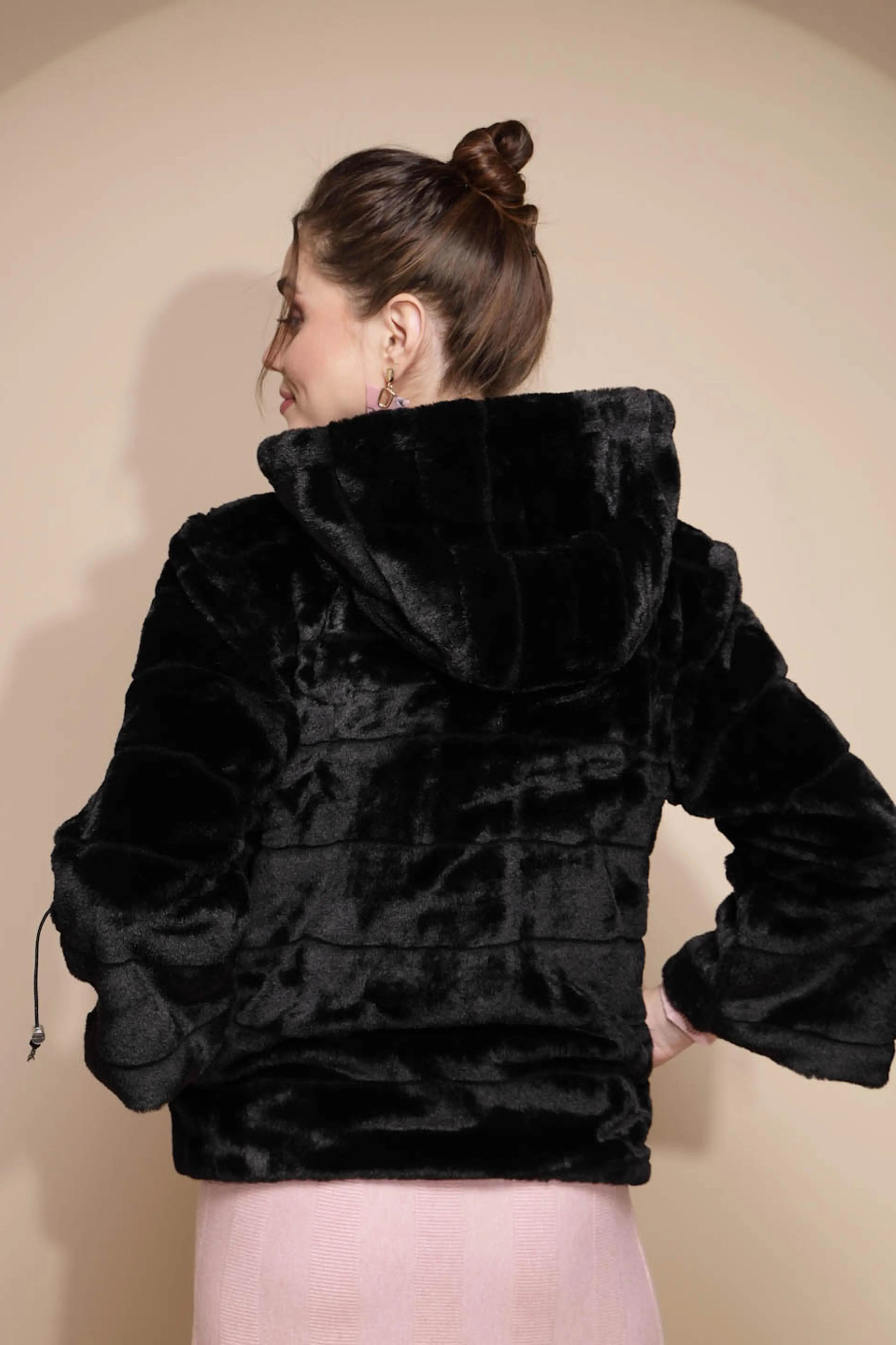 Women's Solid Hooded Black Jacket - Global Republic