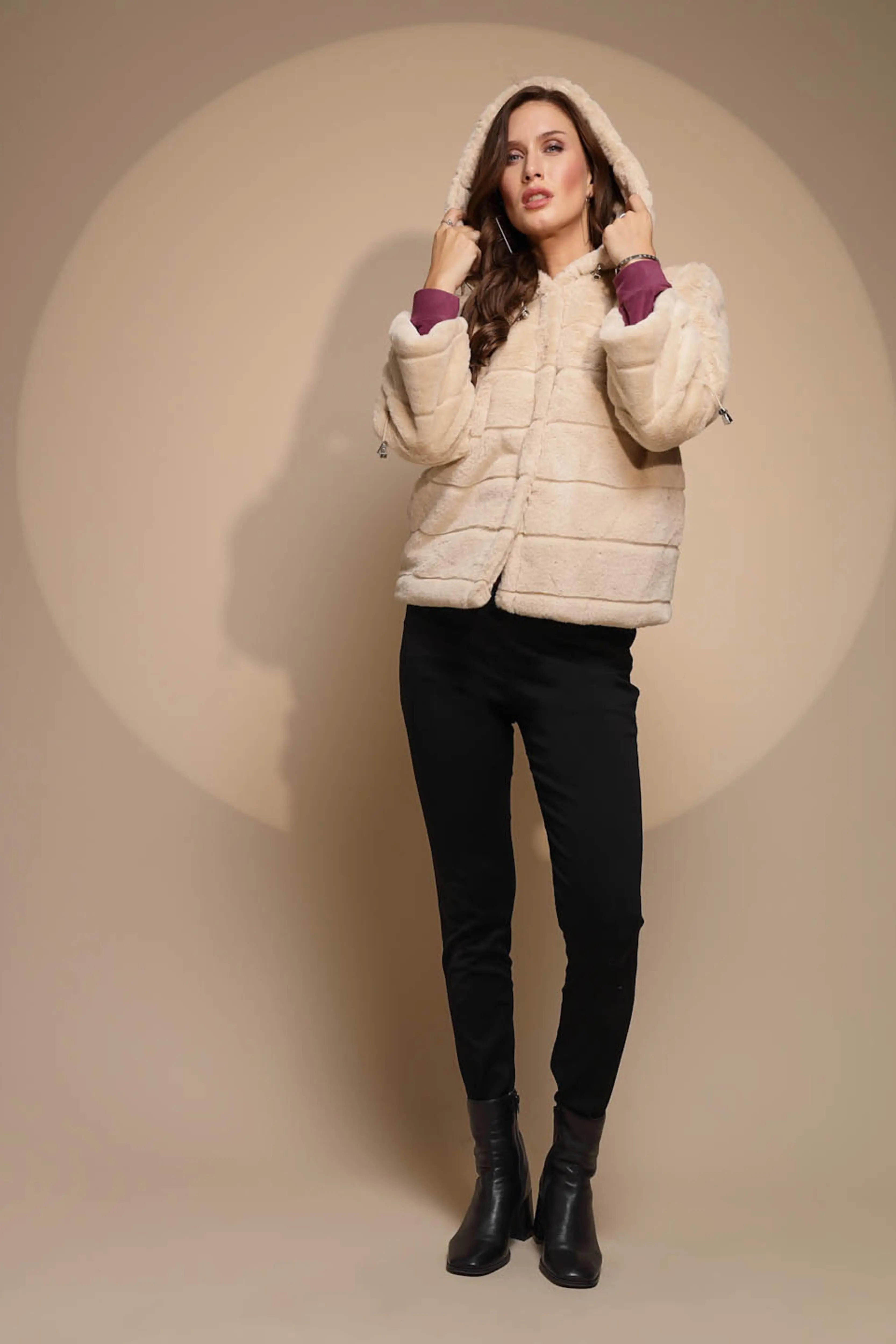Women's Solid Hooded Beige Jacket - Global Republic