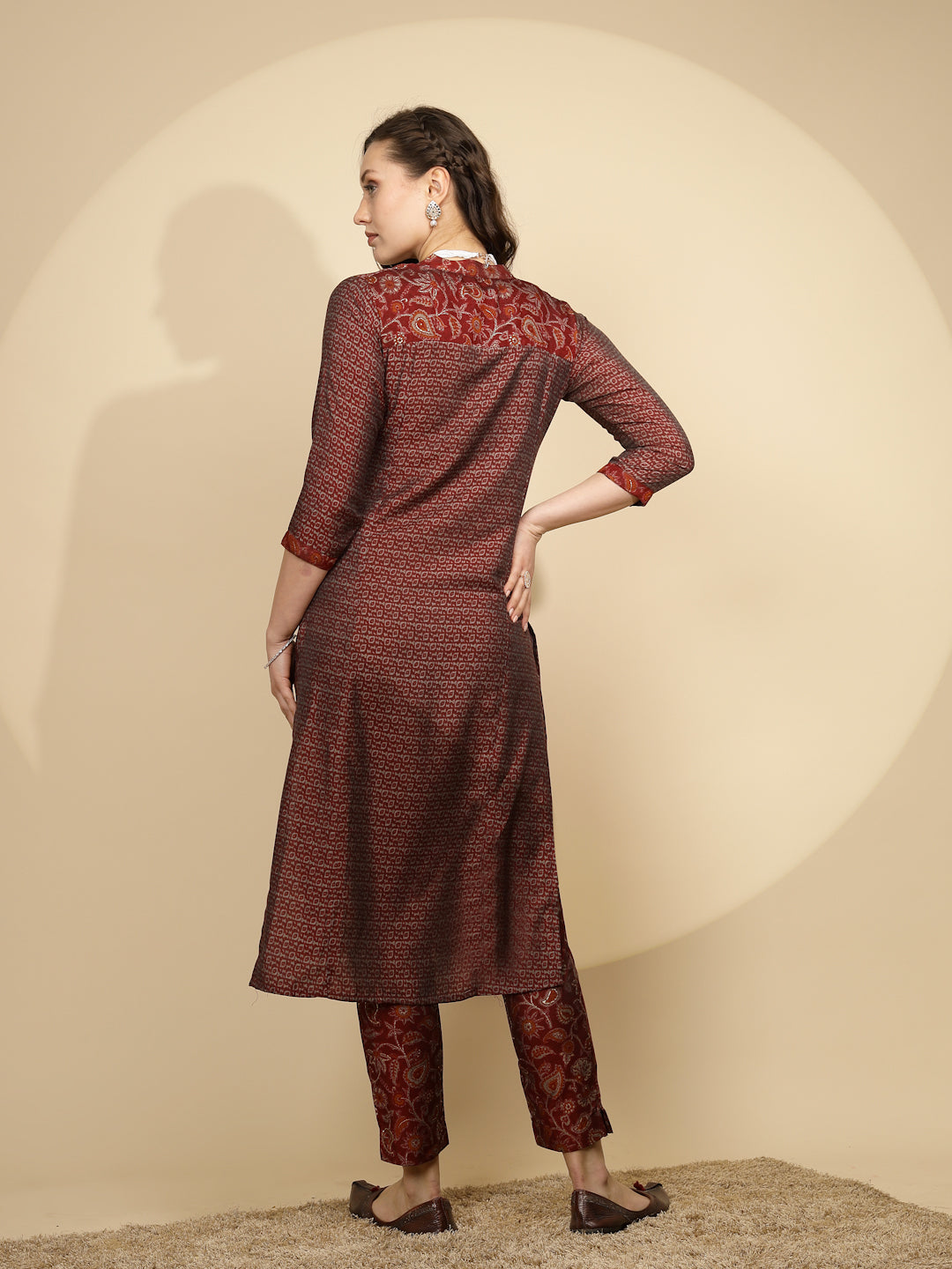 Maroon Rayon Regular Fit Kurta Set For Women - Global Republic
