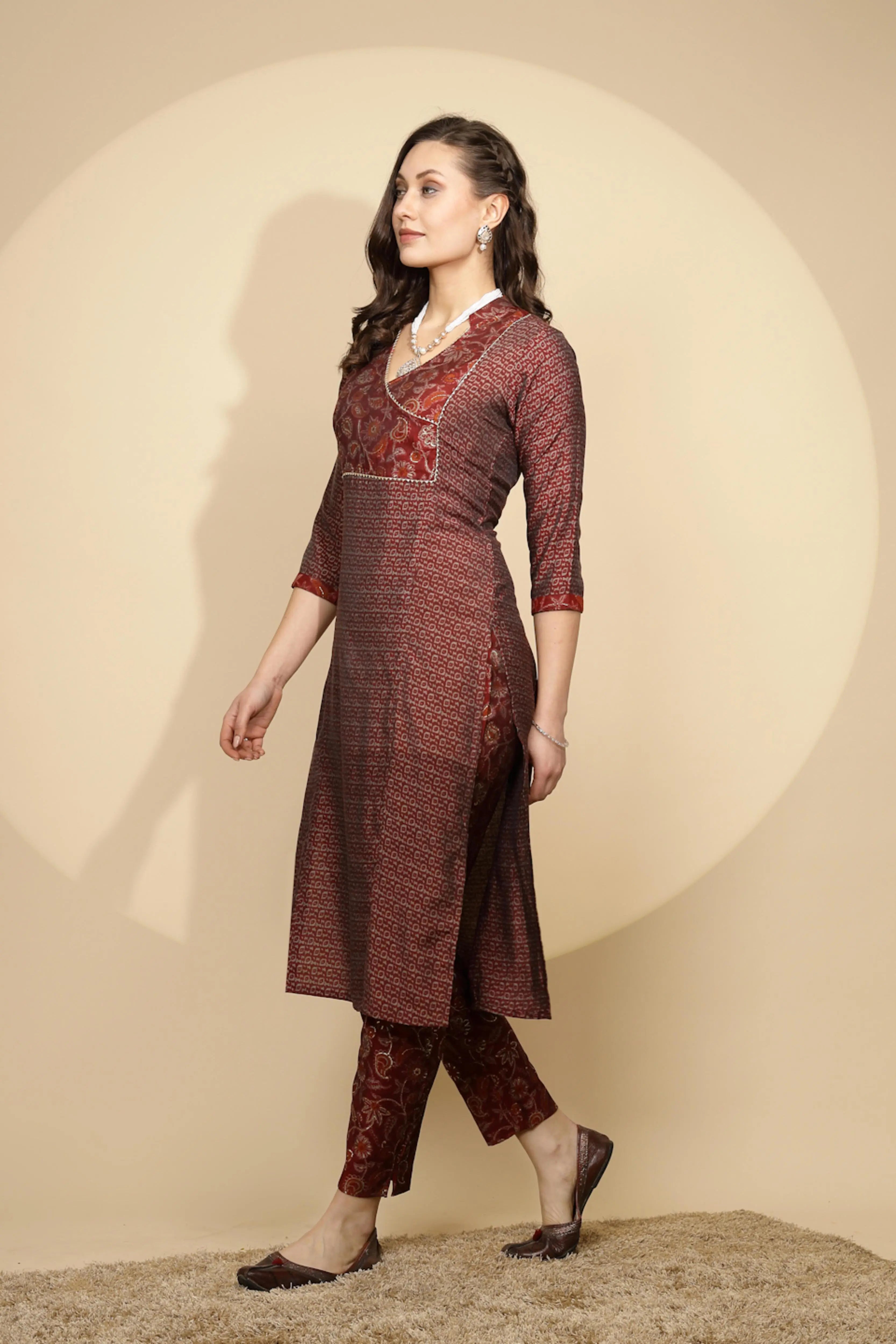 Maroon Rayon Regular Fit Kurta Set For Women - Global Republic