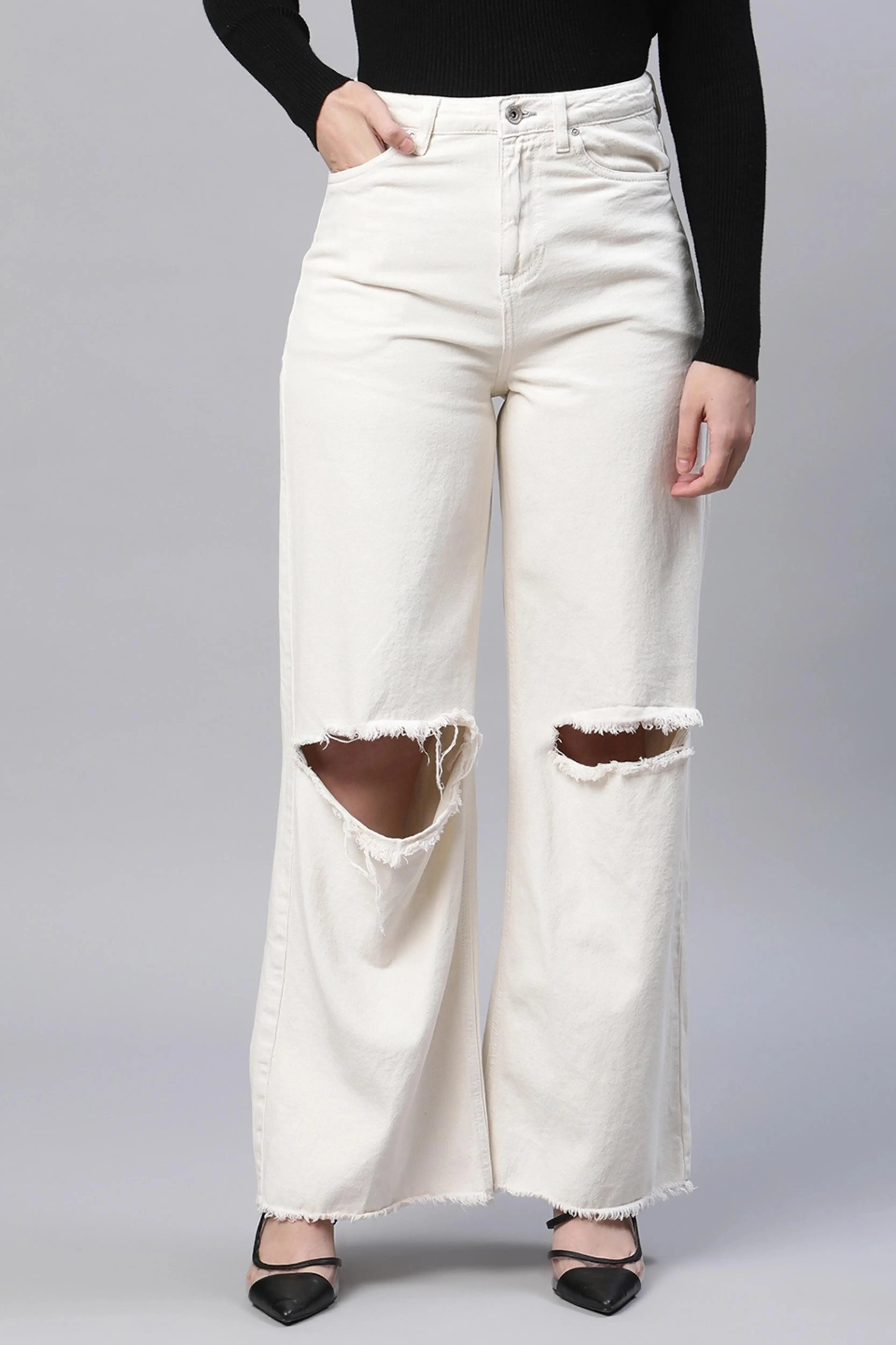 women off white denim jeans