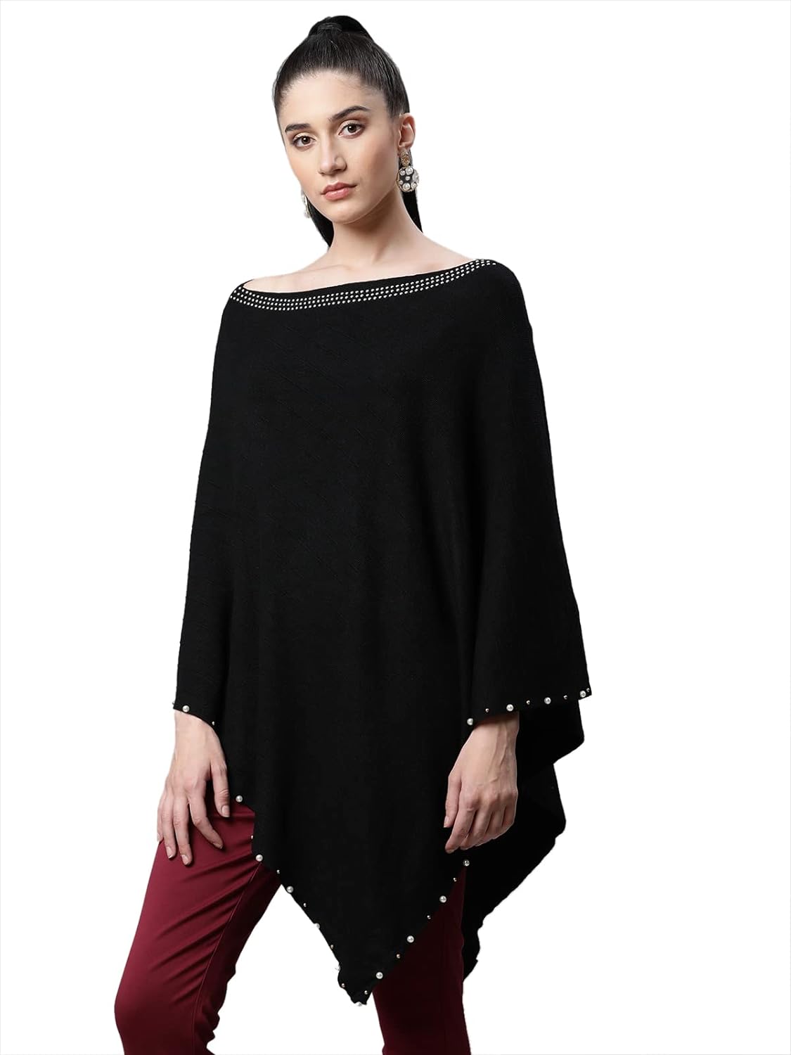 Black Loose Fit Solid Poncho - Global Republic