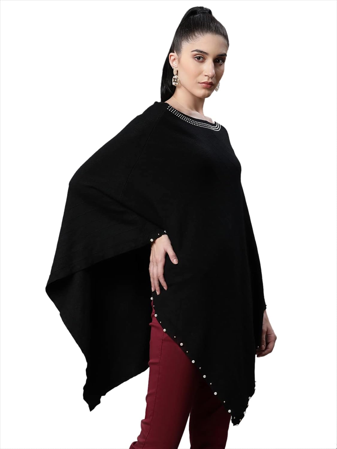Black Loose Fit Solid Poncho - Global Republic