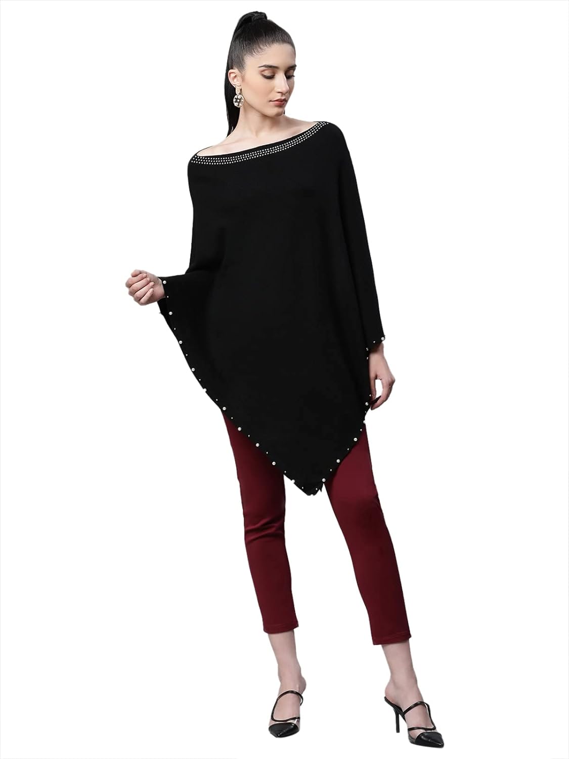 Black Loose Fit Solid Poncho - Global Republic