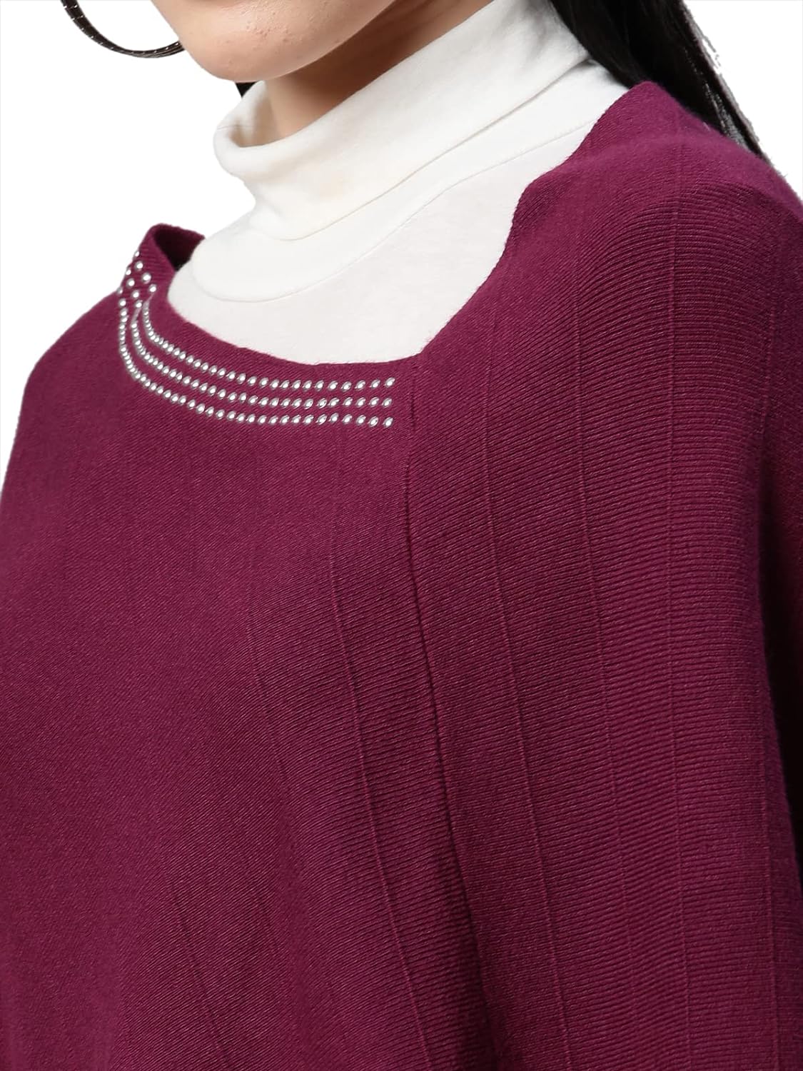 Women Solid Purple Woolen Loose Fit Casual Poncho - Global Republic