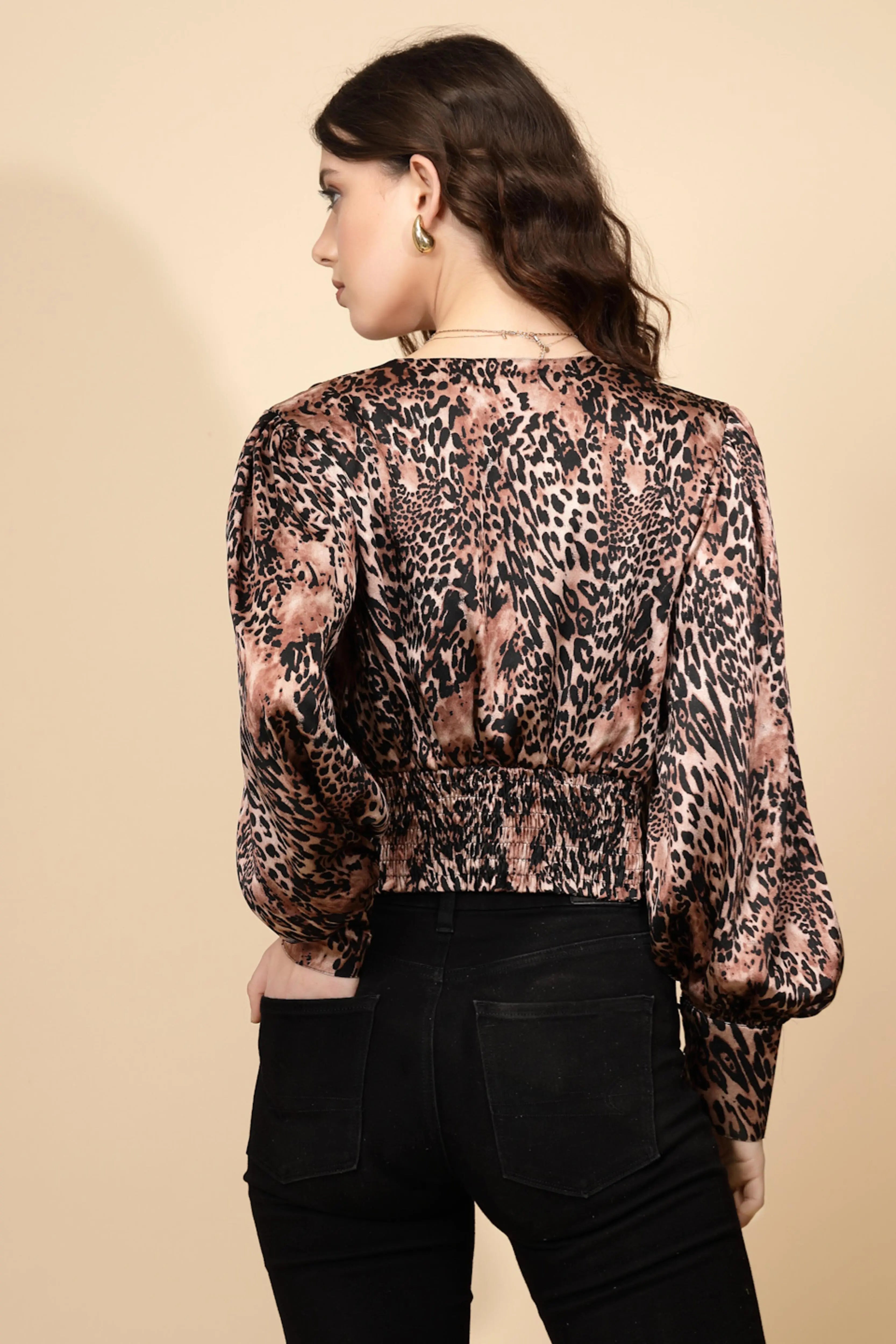 Brown cotton Blouson Top - Global Republic