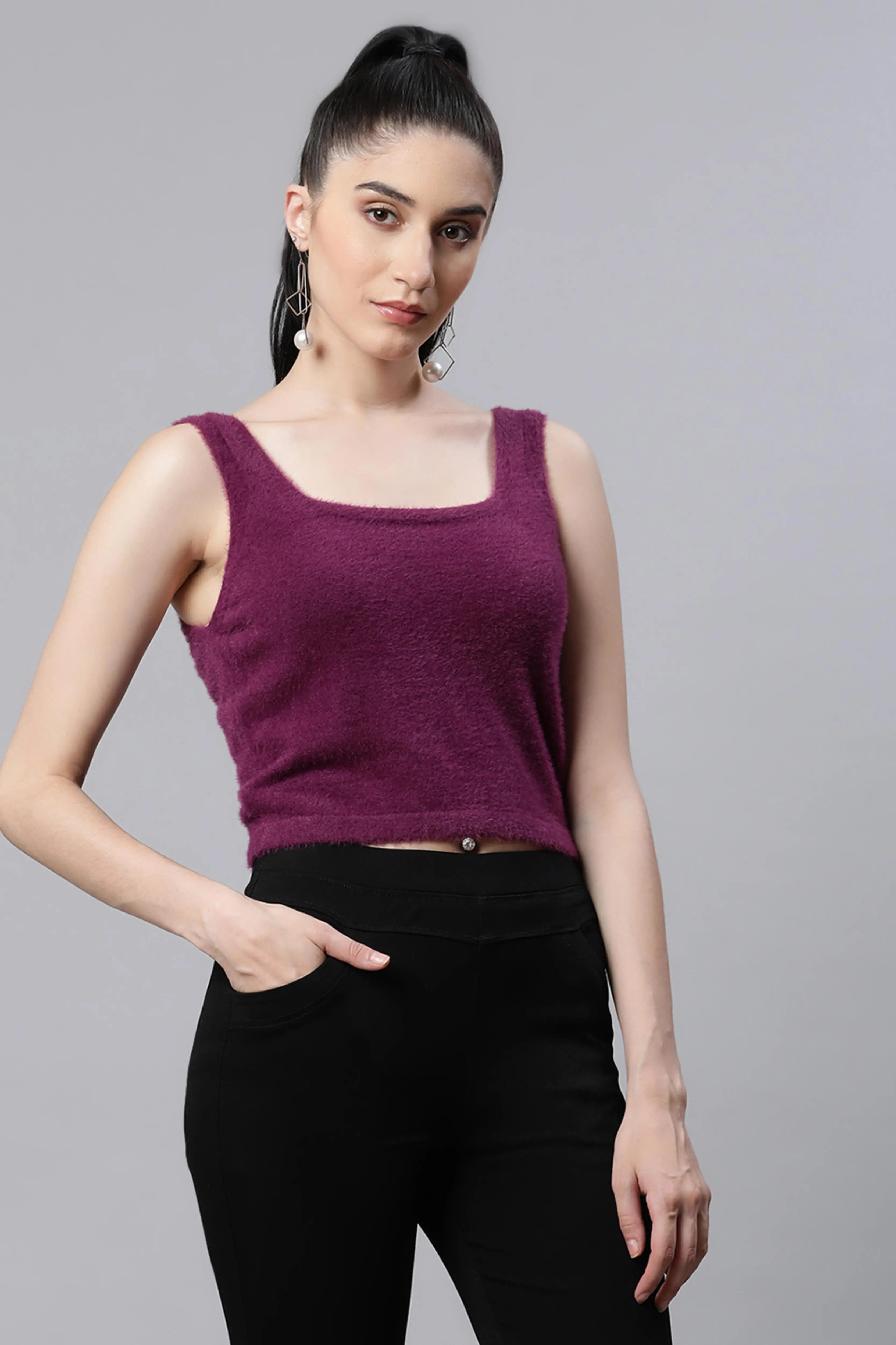 Pile knit Plum Pile knit Slim Fit Casual Pullover - Global Republic