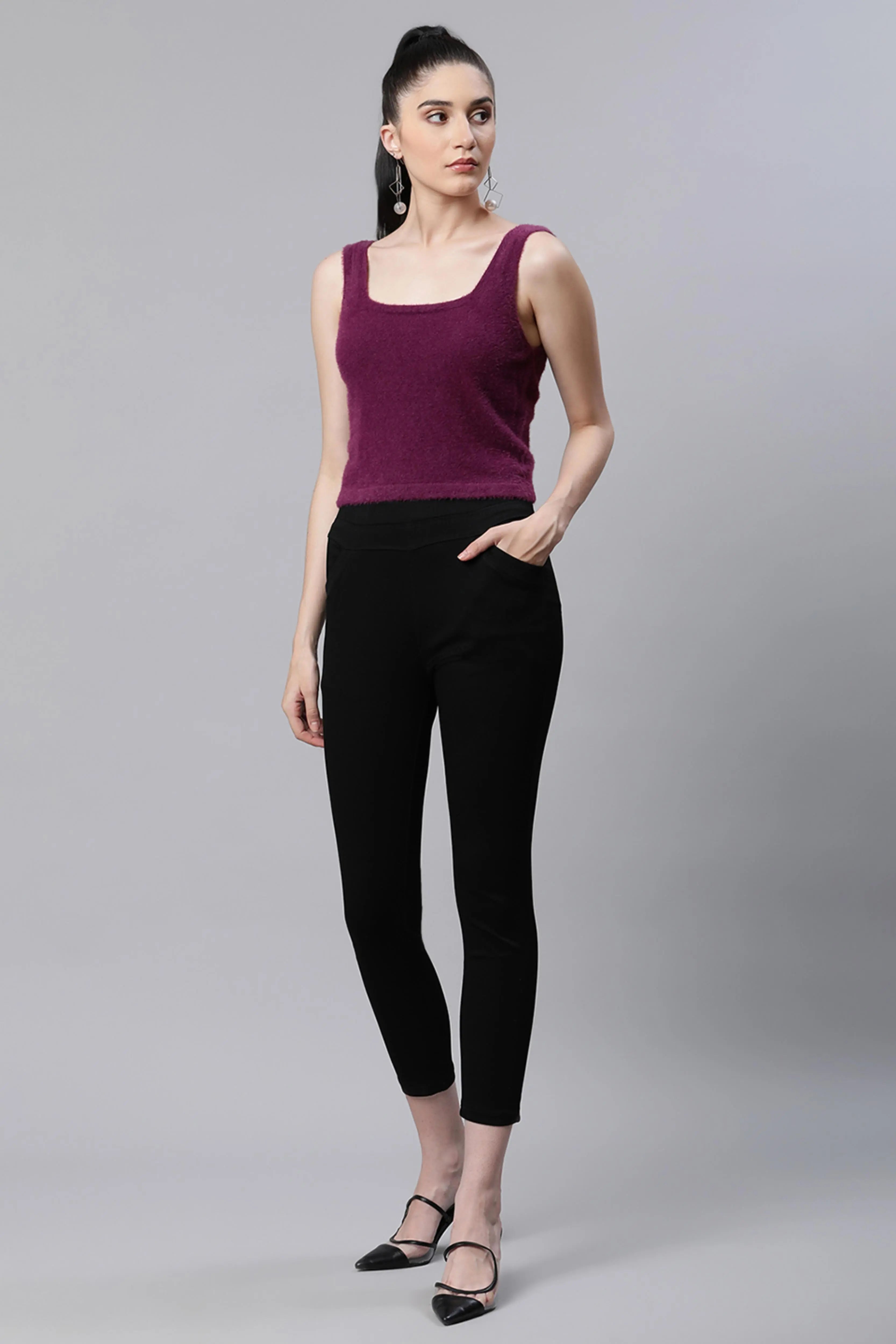 Pile knit Plum Pile knit Slim Fit Casual Pullover - Global Republic