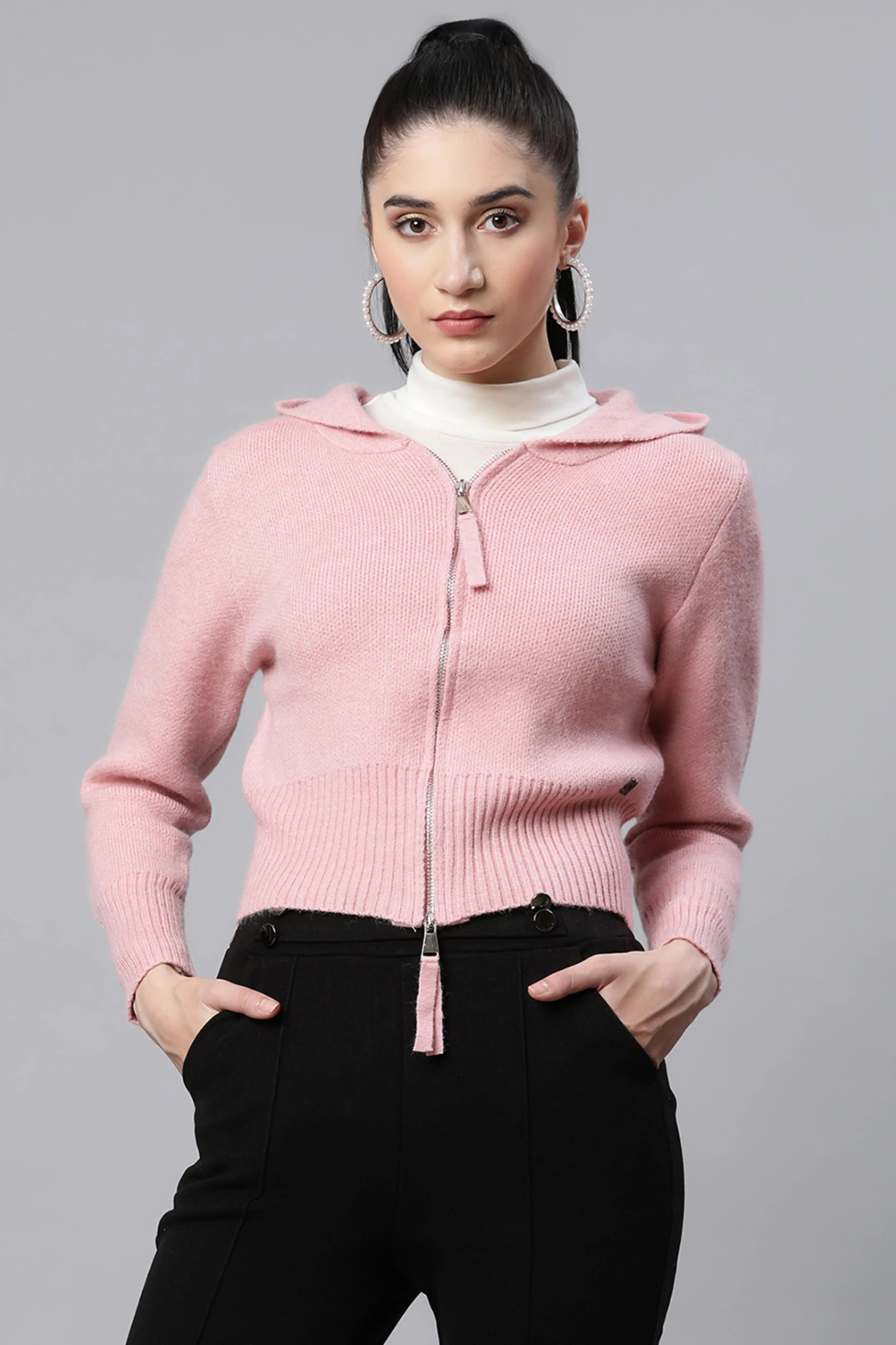 Women Solid Blush Pink Fleece 