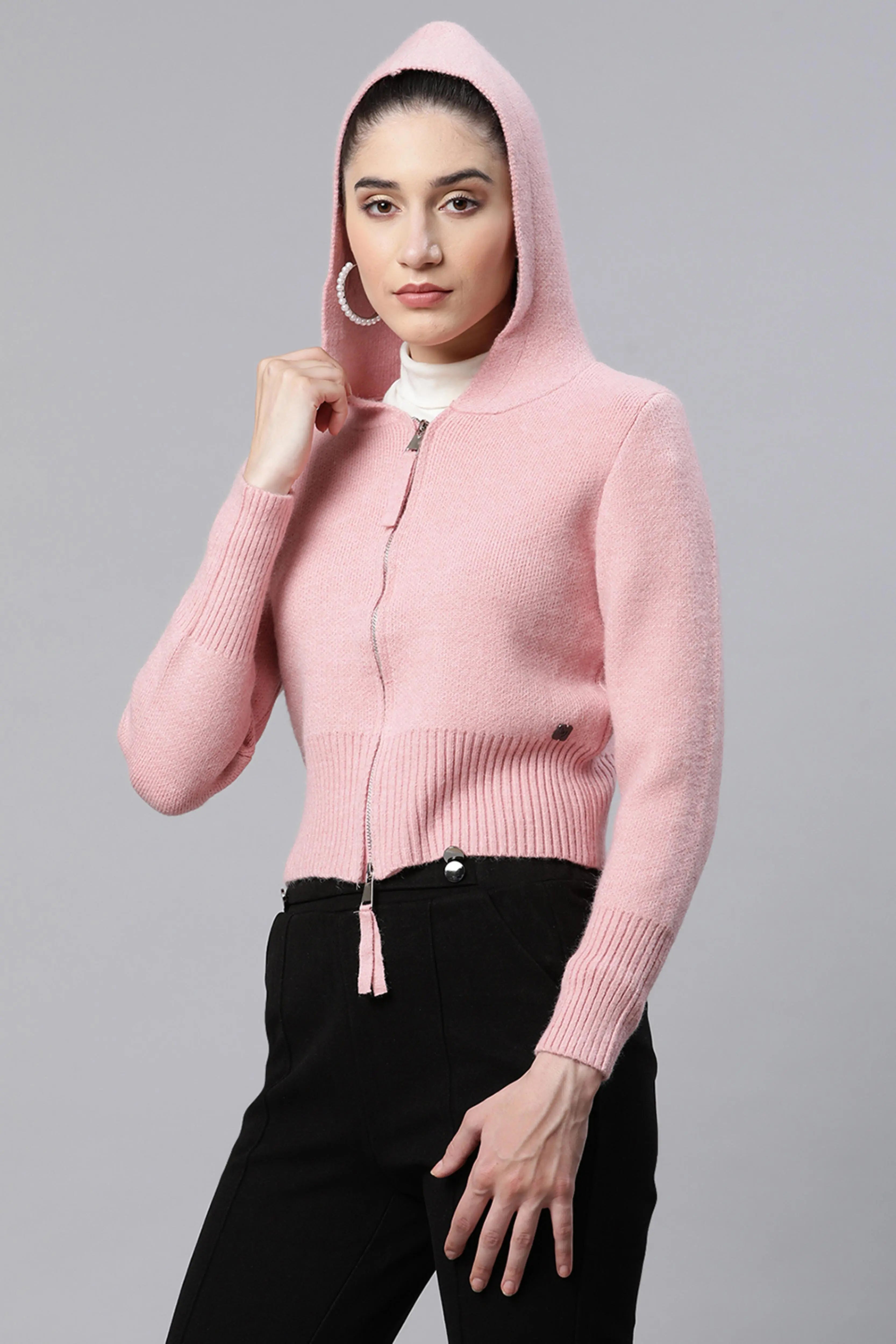 Women Solid Blush Pink Fleece Fit Casual