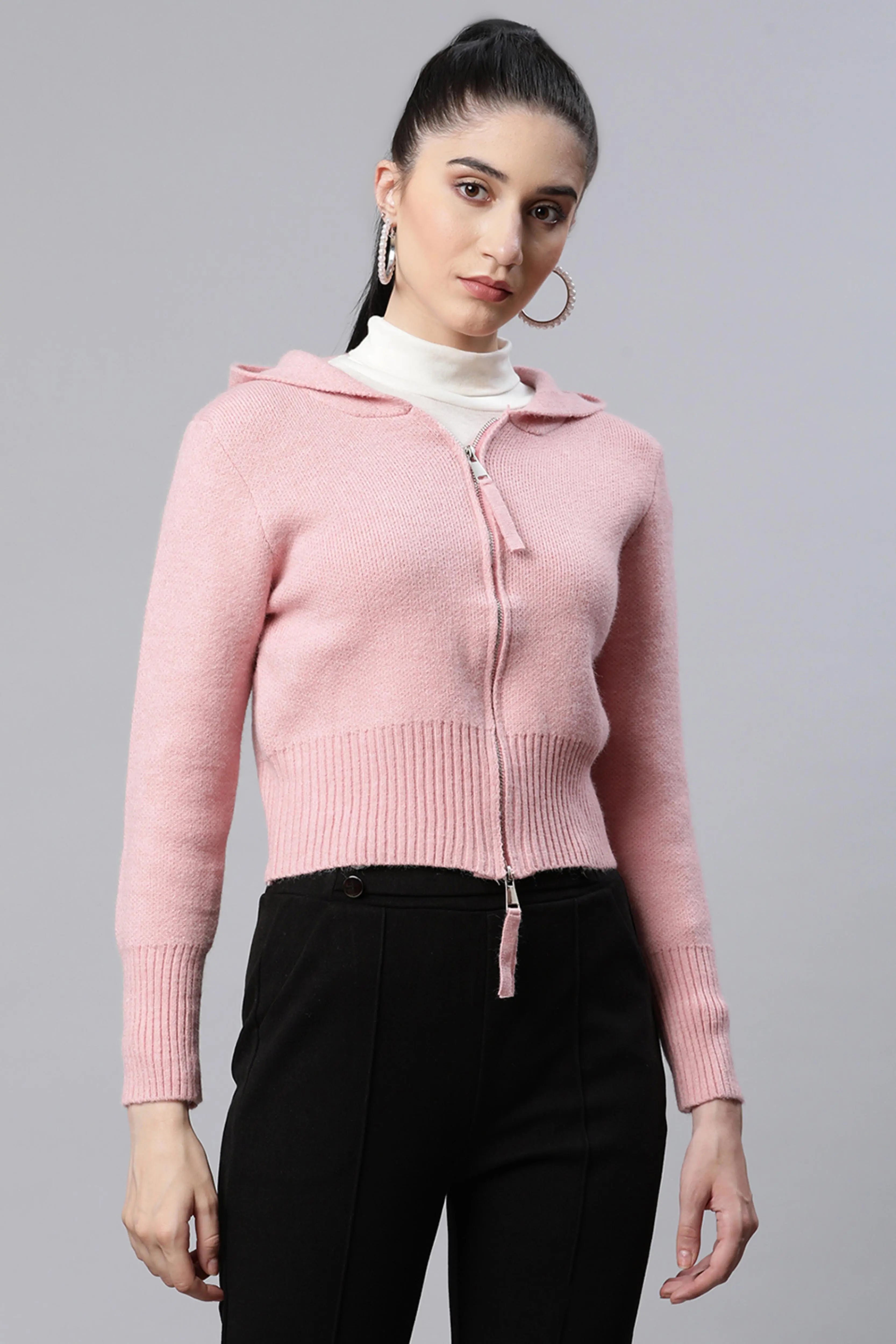 Women Solid Blush Pink Pullover