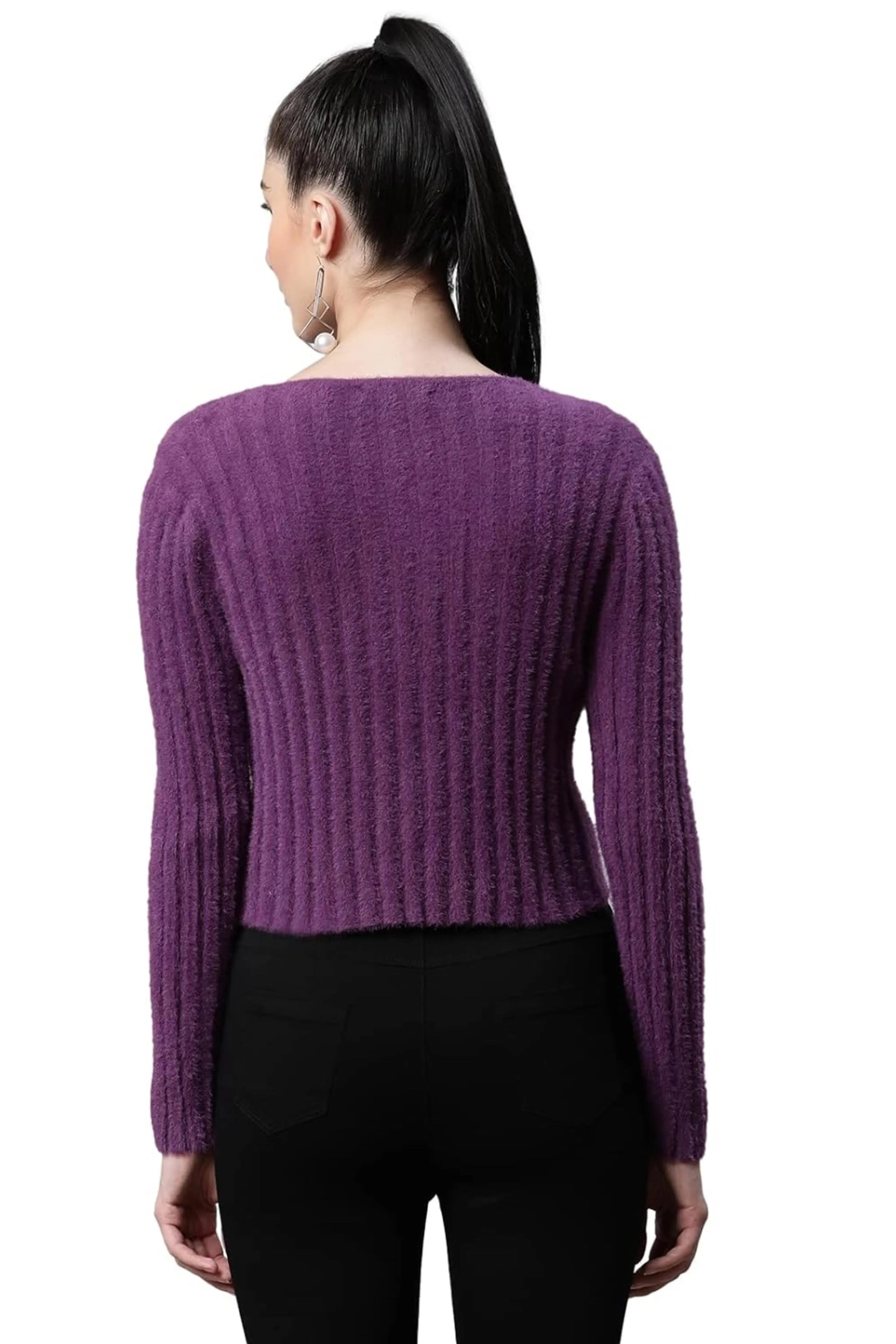 Women Feather Mulberry  Slim Fit Casual Cardigan