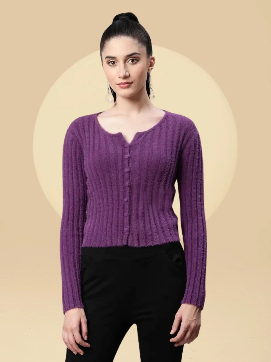 Mulberry Feather Knit Casual Cardigan - Global Republic