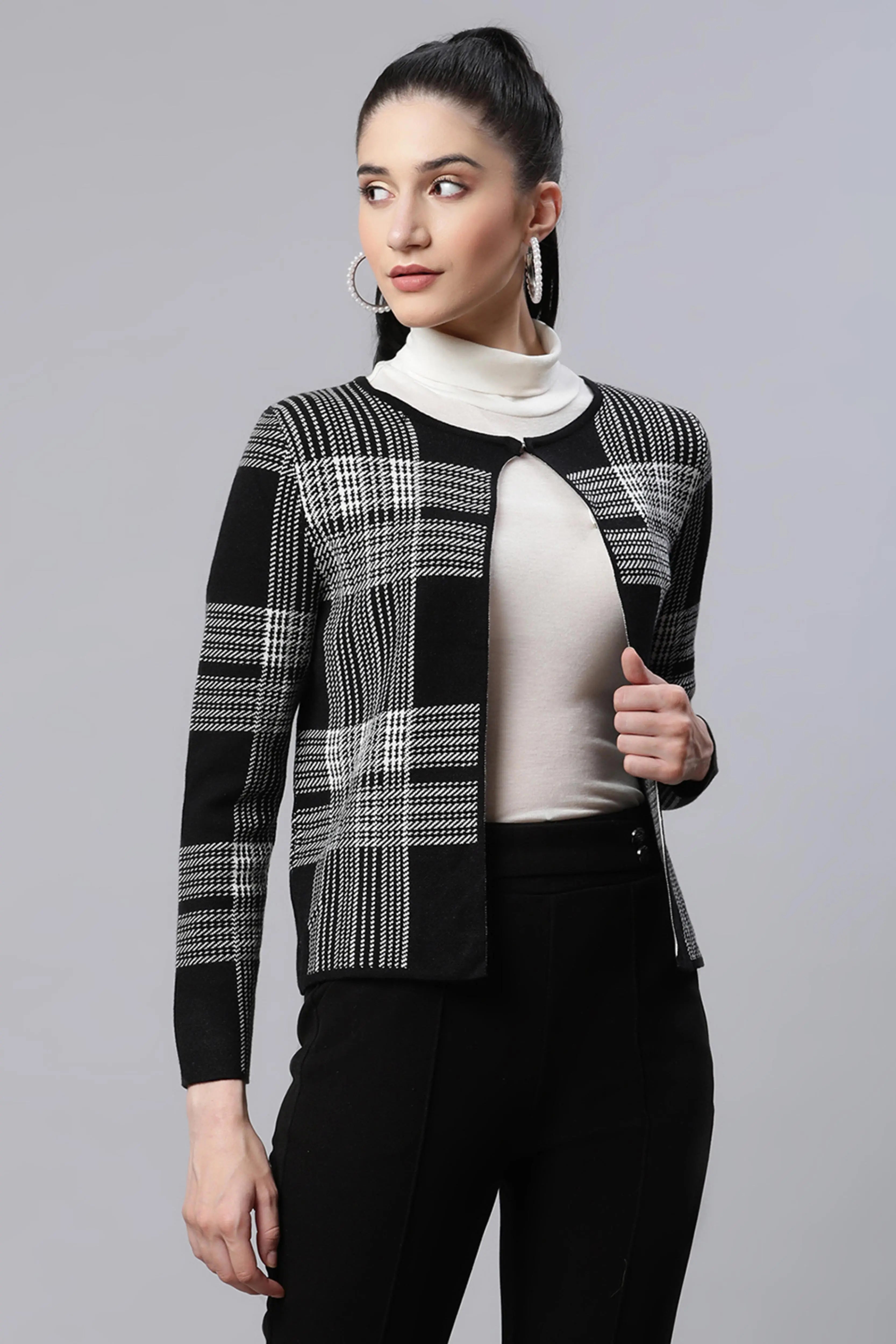 Buy Best Women Checkered Black Polyester