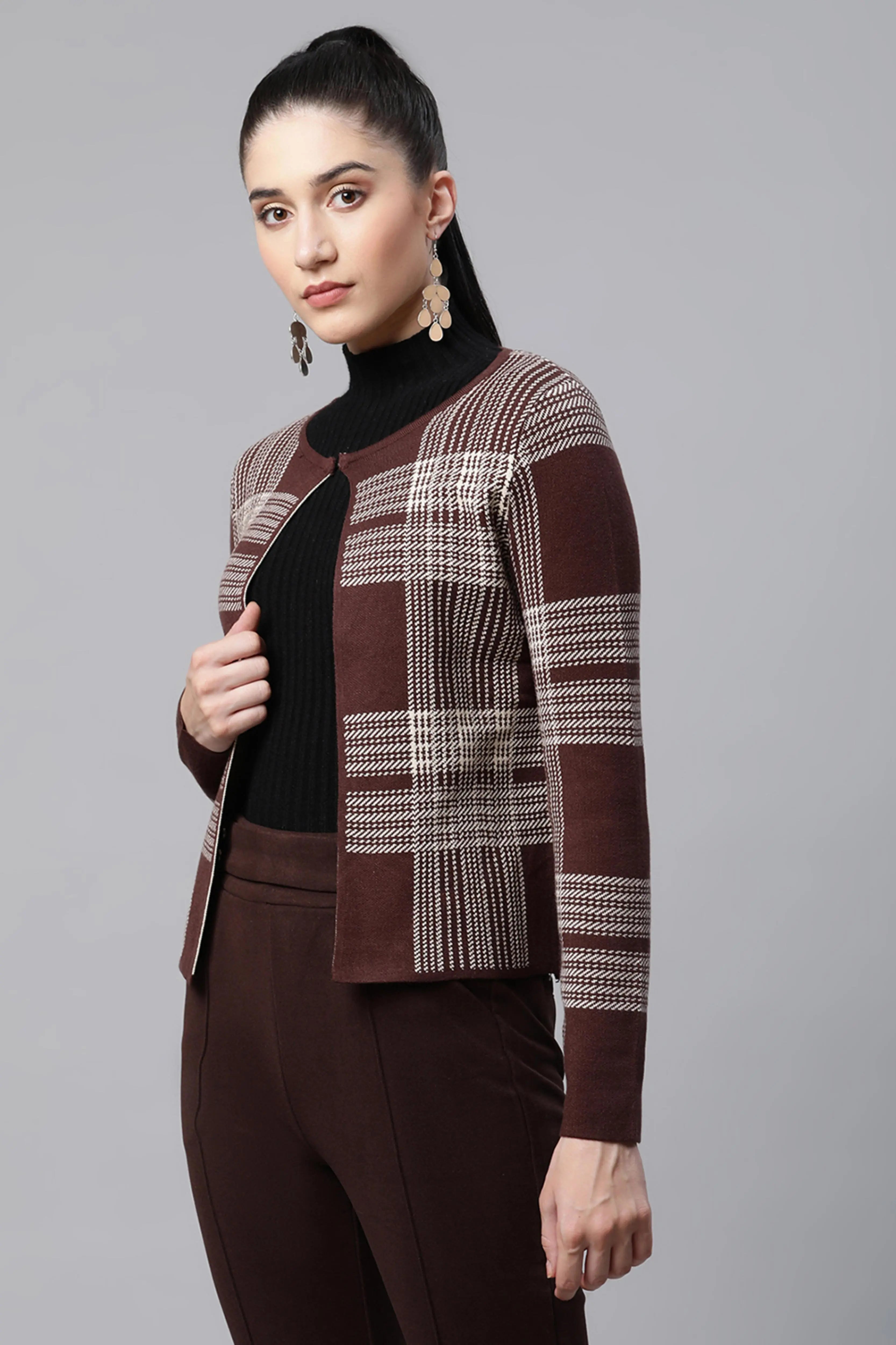 Women  Wine  Slim Fit Casual Cardigan