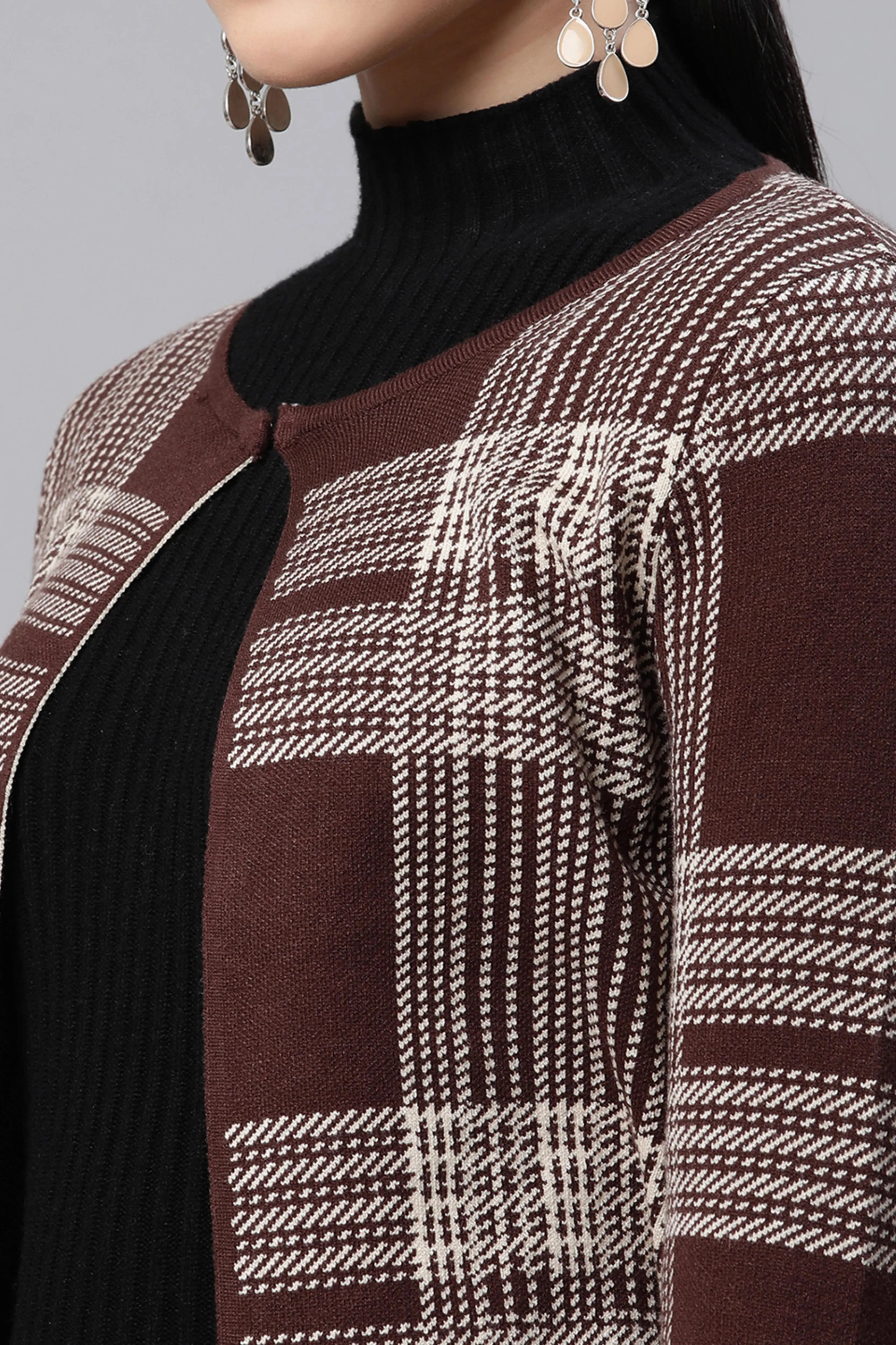 Maroon Checkered Cardigan - Global Republic