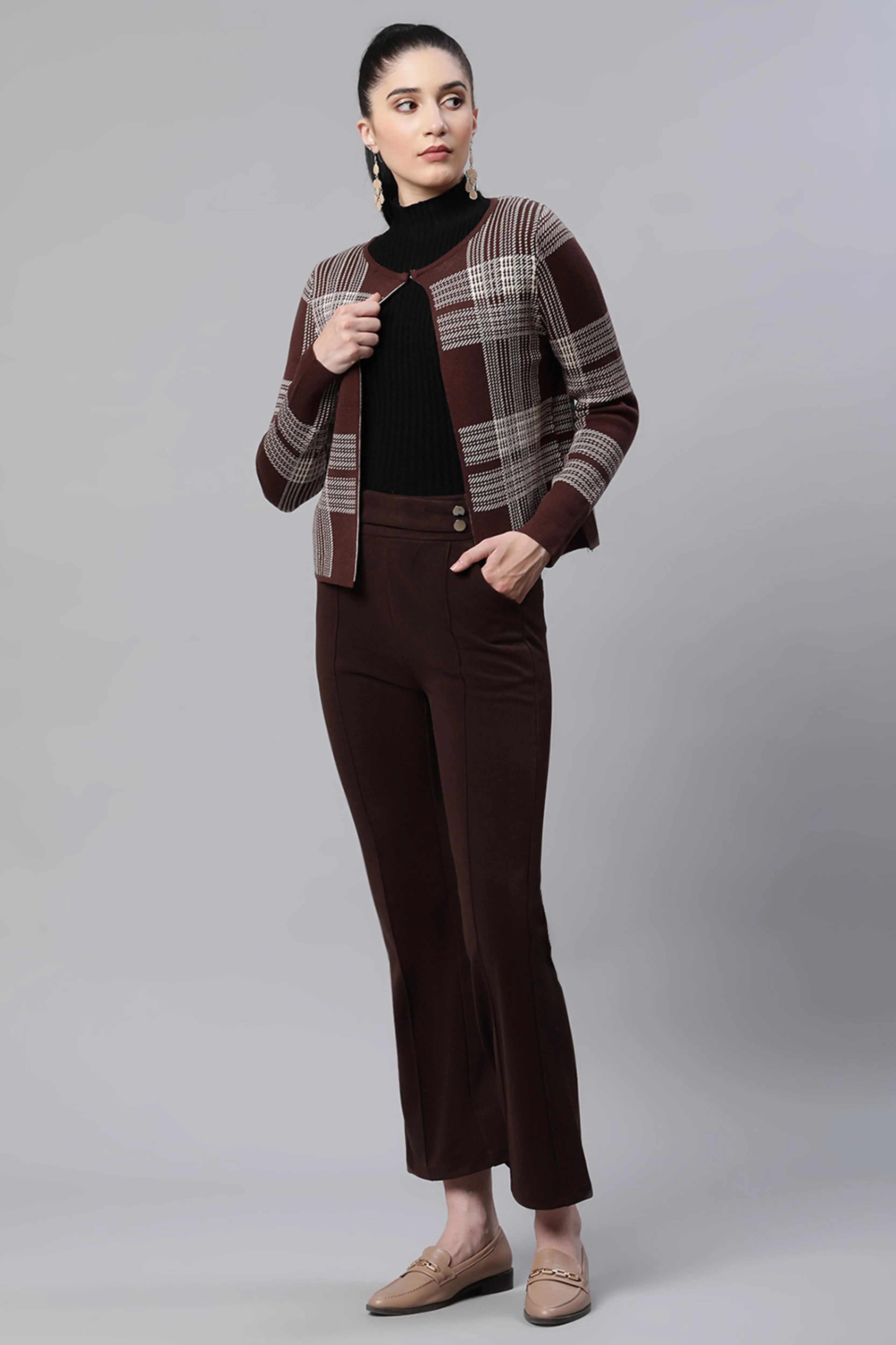 Maroon Checkered Cardigan - Global Republic