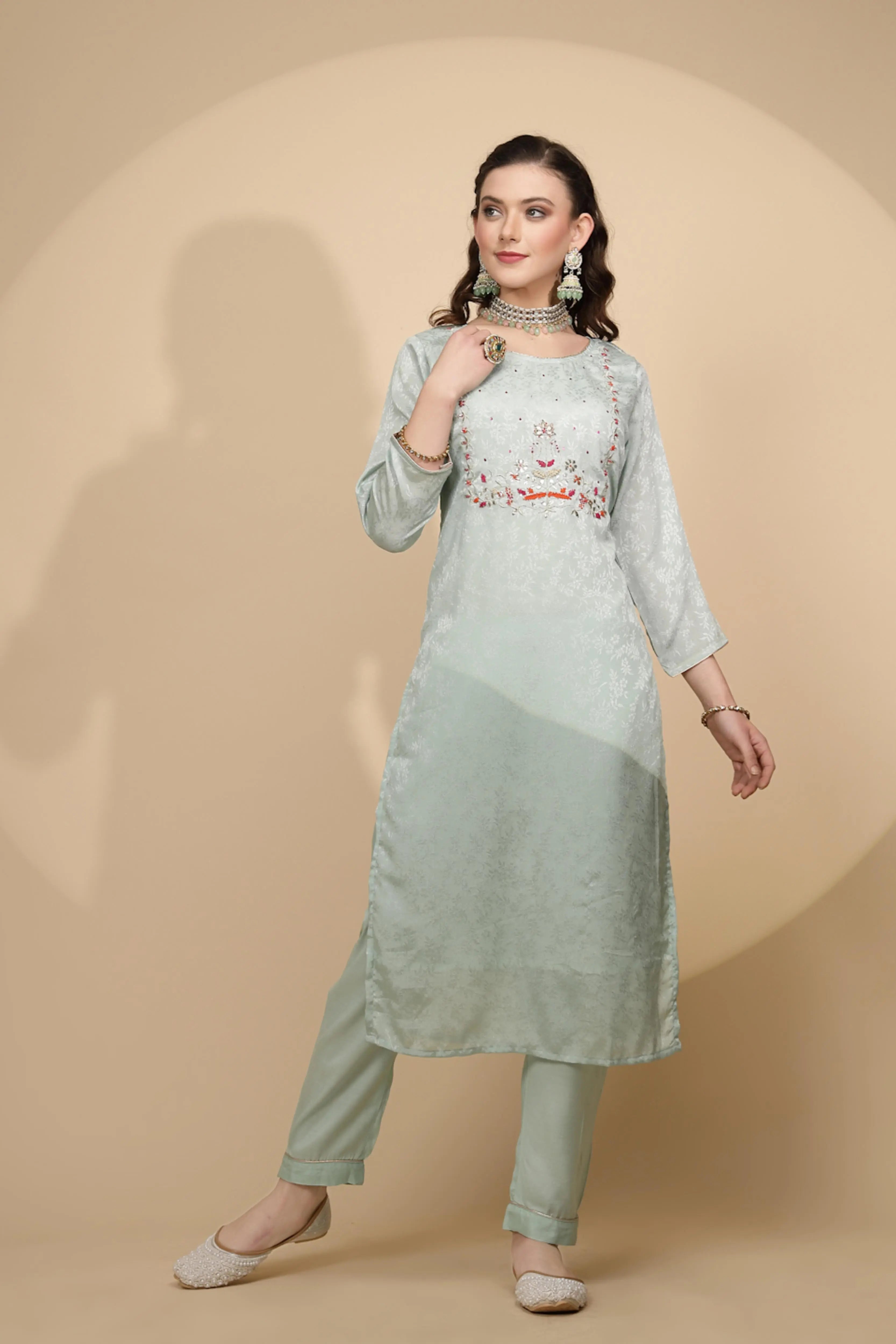 Sage Green  Silk Kurta Set - Global Republic