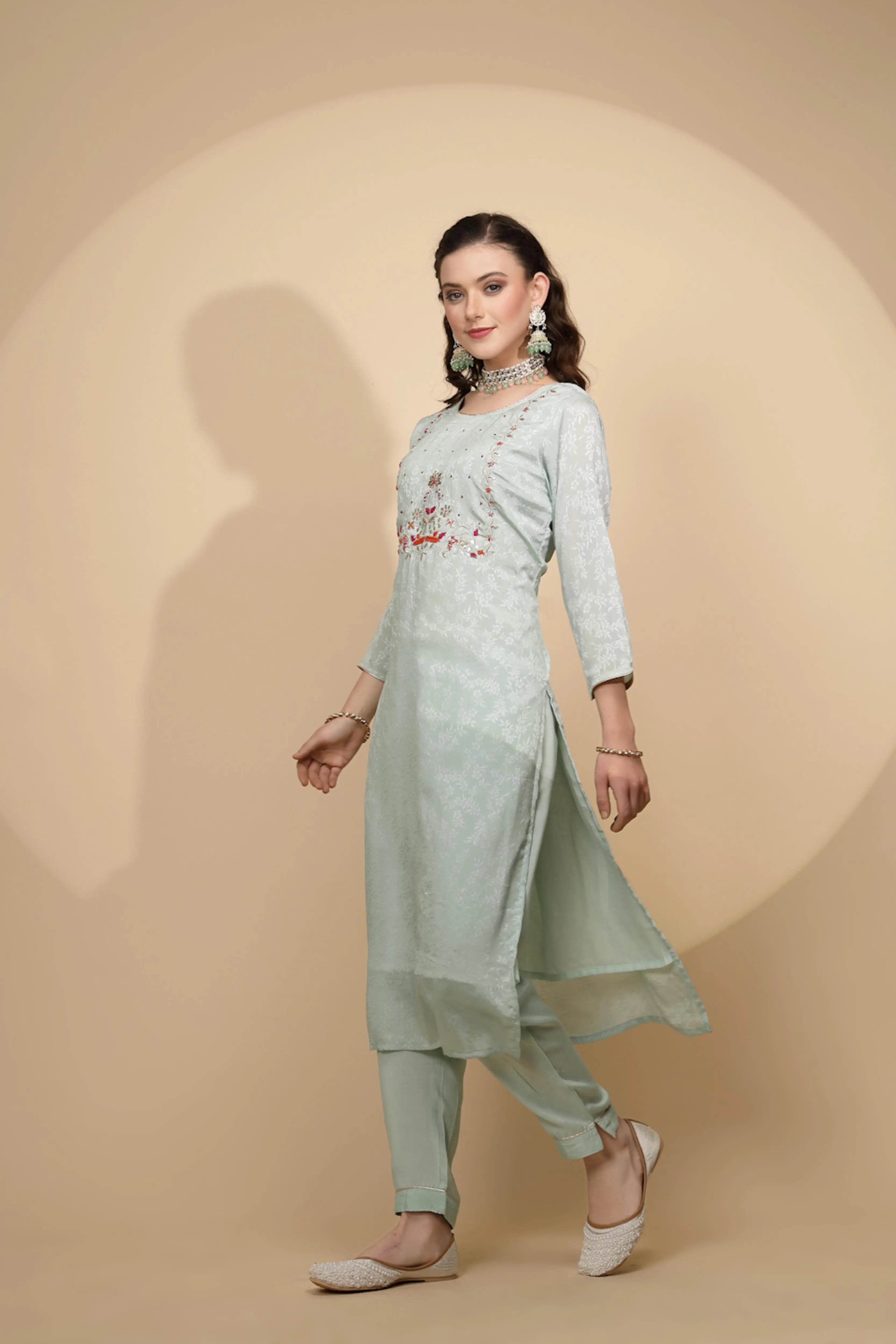 Sage Green  Silk Kurta Set - Global Republic