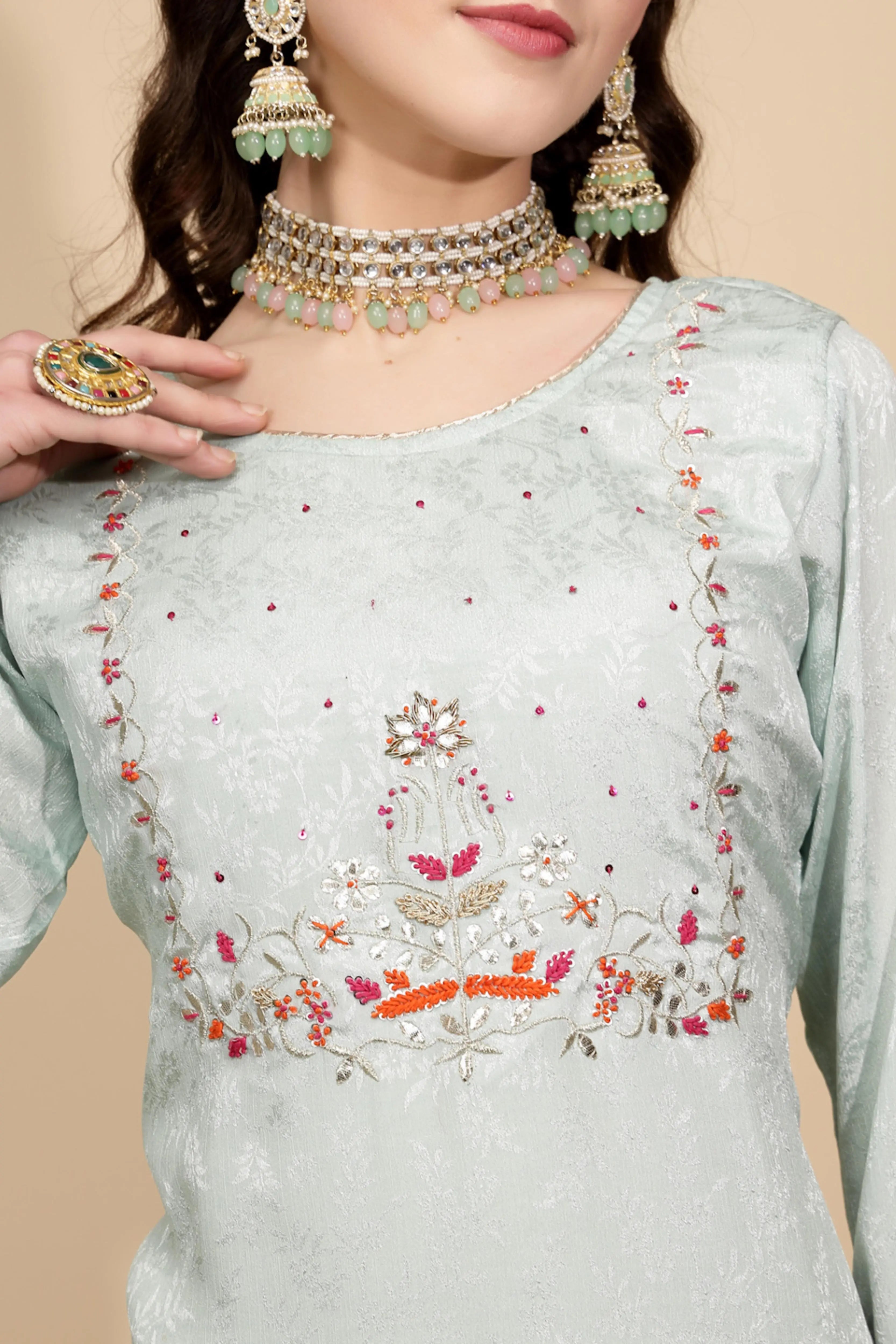 Sage Green  Silk Kurta Set - Global Republic