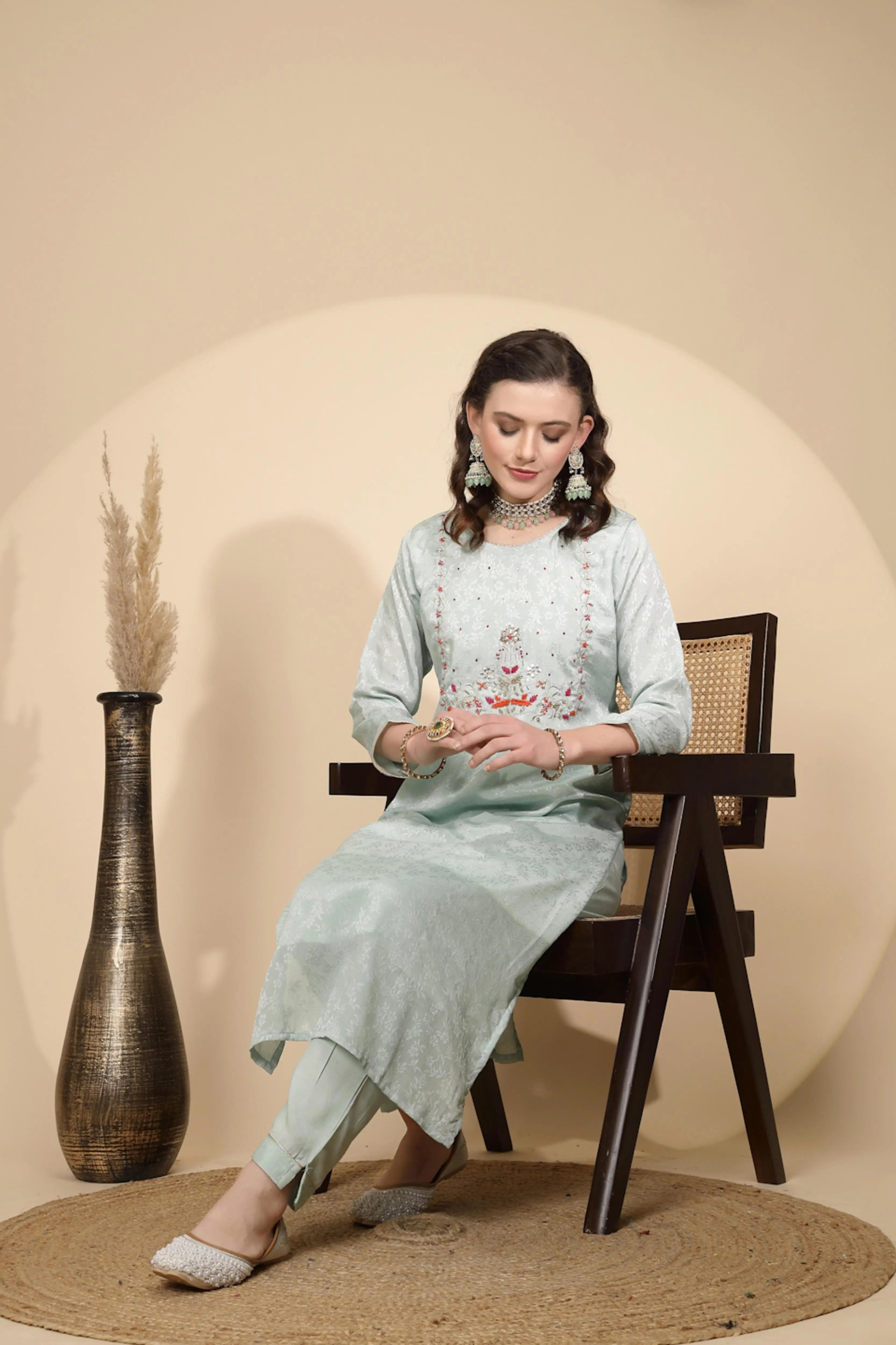 Sage Green Silk Kurta Set
