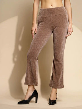 Brown Solid Mid Rise Boot cut Jegging For Girl's & Women