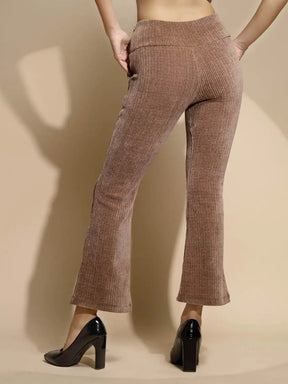 Brown Solid Mid Rise Boot cut Jegging For Girl's & Women