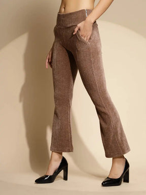 Brown Solid Mid Rise Boot cut Jegging For Girl's & Women