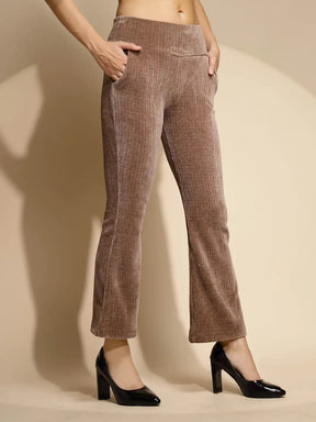 Brown Solid Mid Rise Boot cut Jegging For Girl's & Women